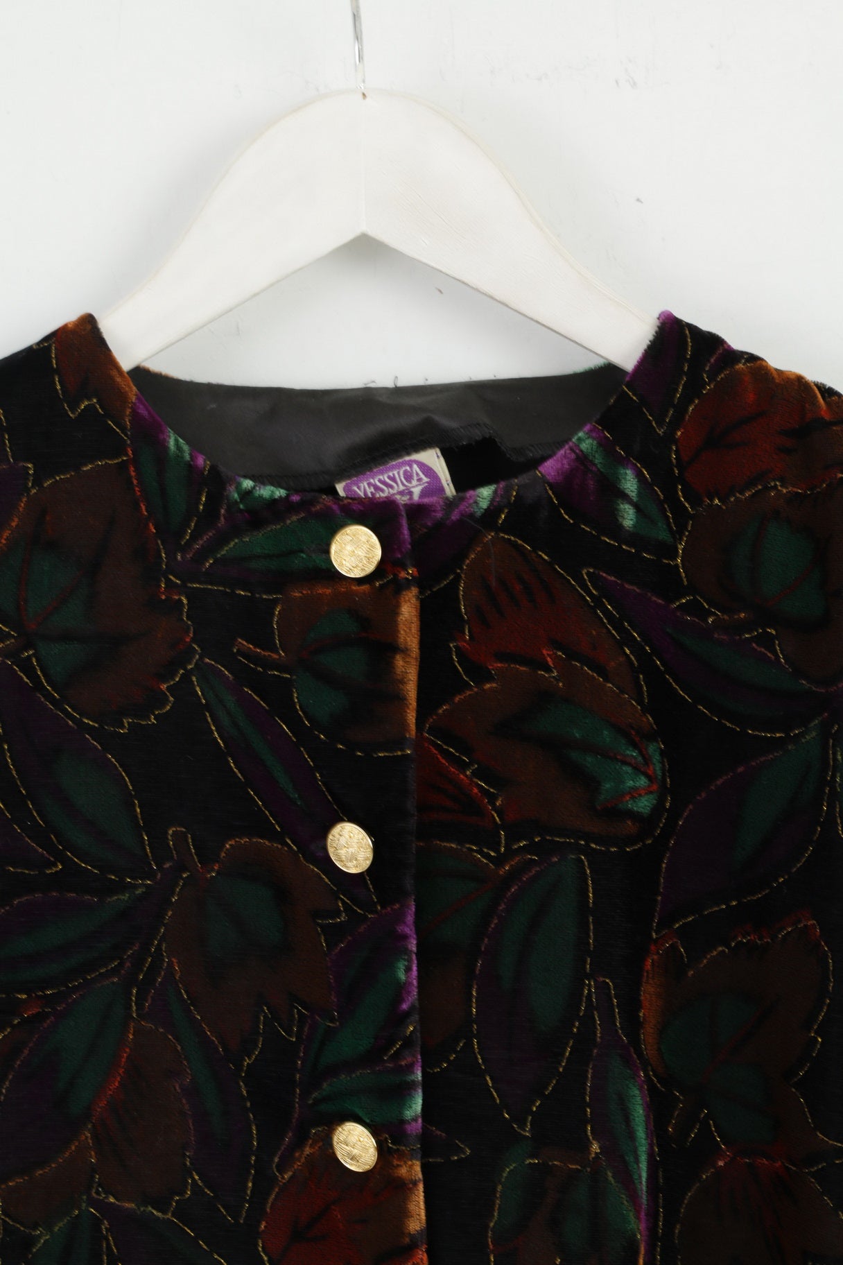 C&amp;A Jessica Femmes 42 L Jupe Costume Blazer Jupe Noir Floral Vintage Or Détaillé 