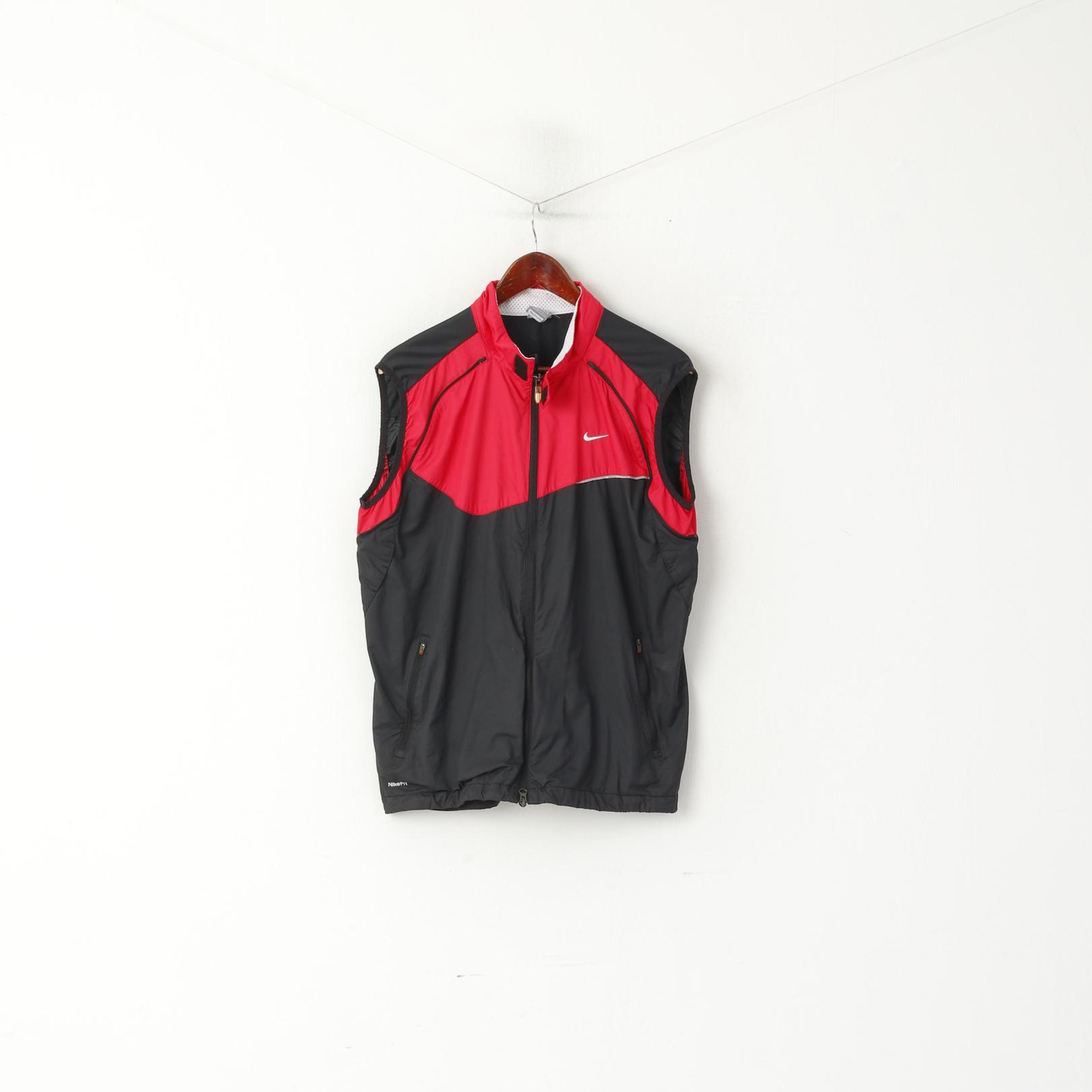 Nike Fitstorm Men L 183 Vest Black Sport Training Bike Run Full Zipper Sleeveless