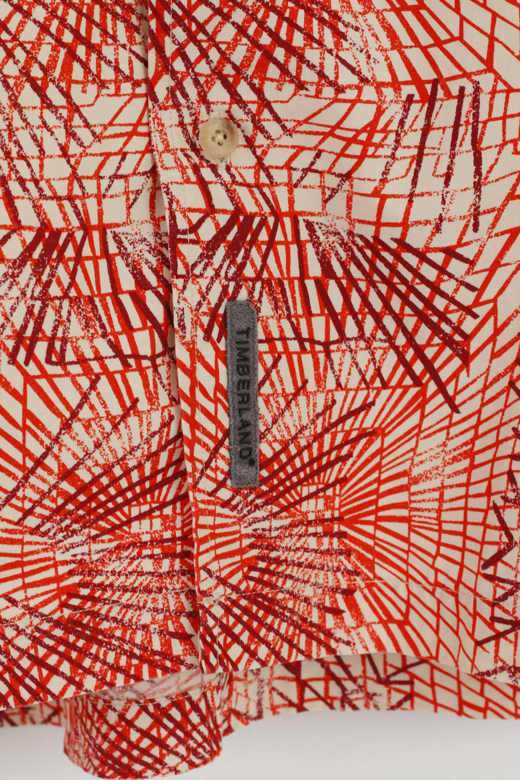 Timberland Men L Casual Shirt Orange Cotton Outdoor Short Sleeve Detailed Buttons Top