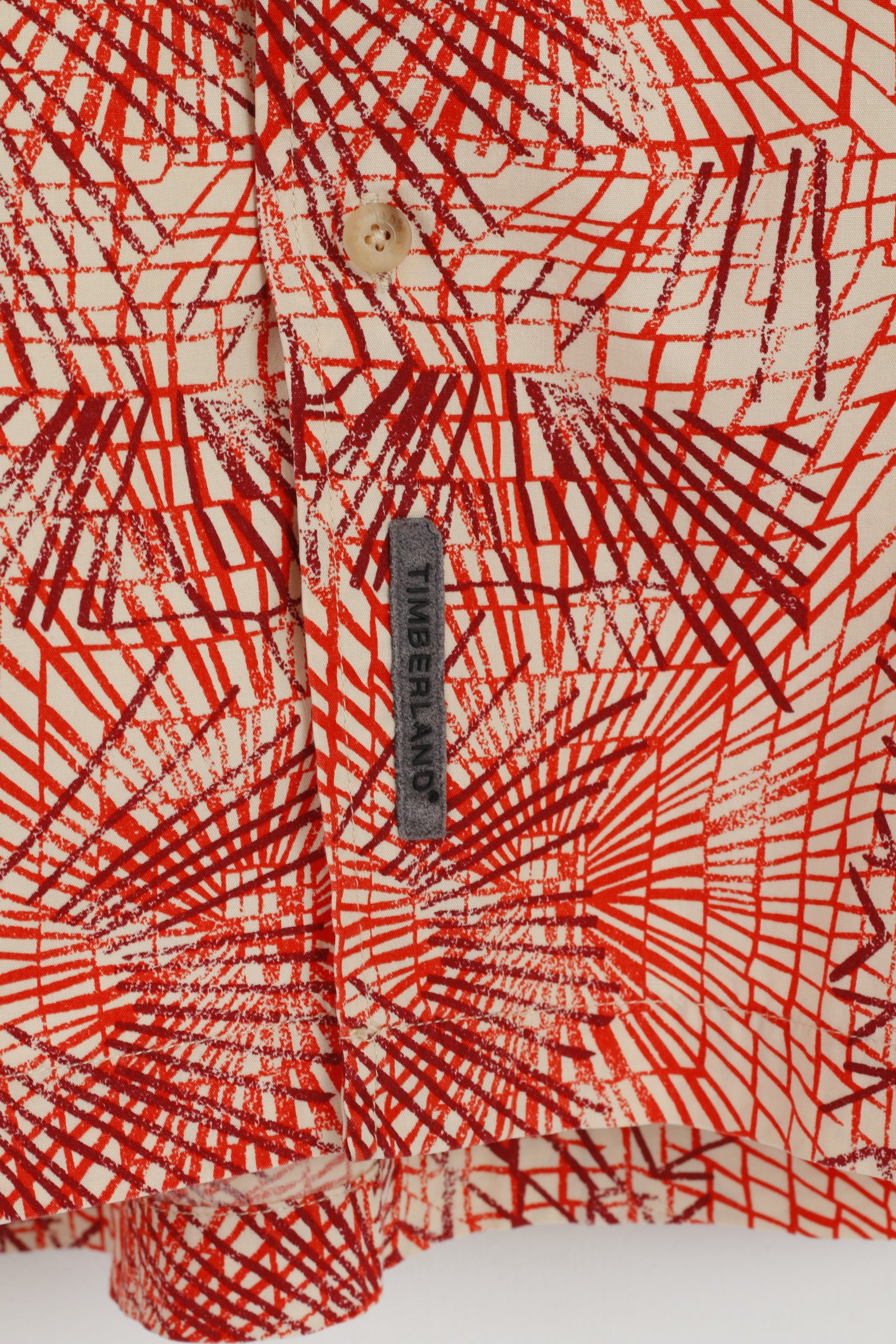 Timberland Men L Casual Shirt Orange Cotton Outdoor Short Sleeve Detailed Buttons Top