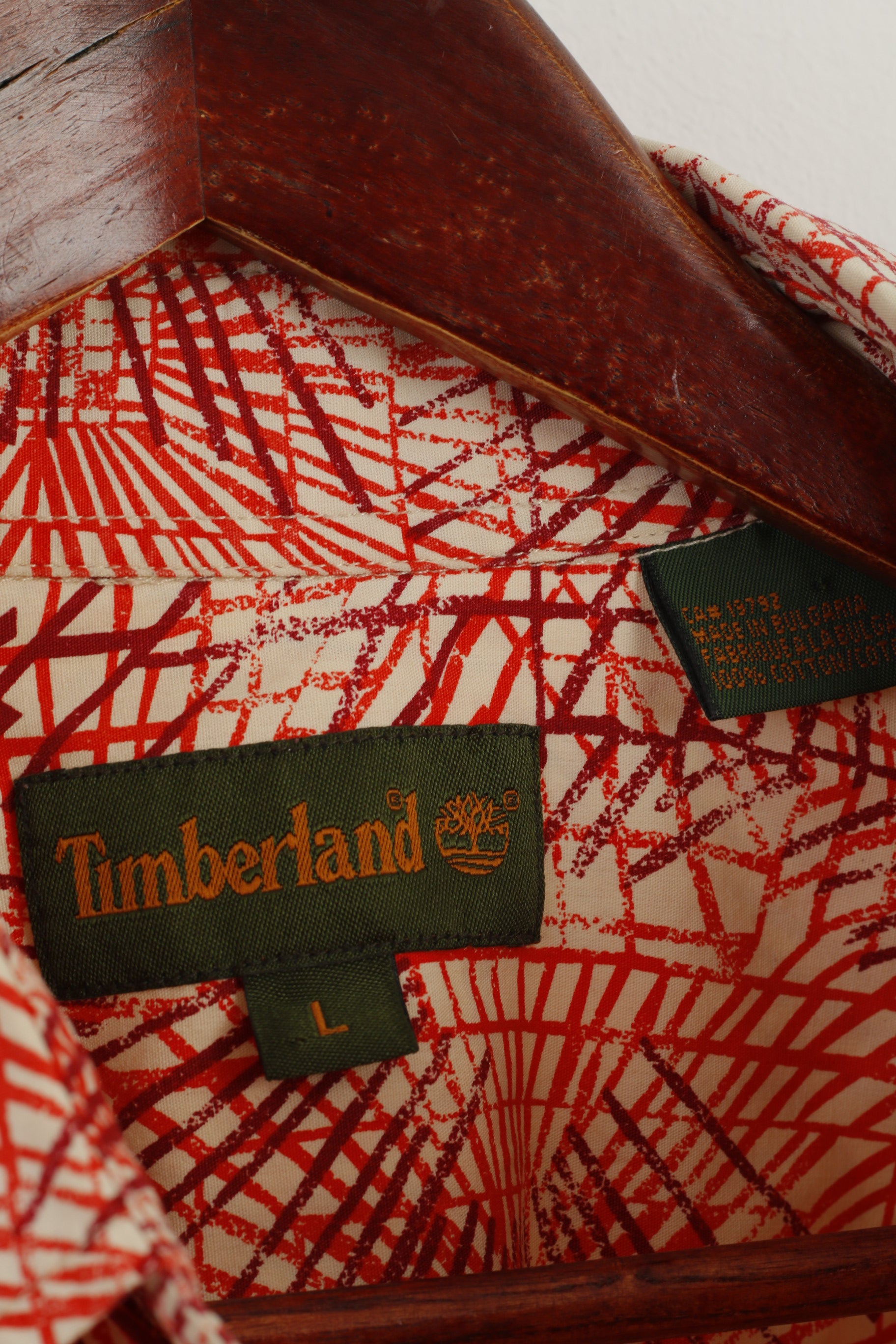 Timberland Men L Casual Shirt Orange Cotton Outdoor Short Sleeve Detailed Buttons Top