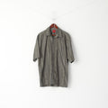 Olymp Novum Men L (XL) Casual Shirt Grey Striped Cotton Short Sleeve Classic Top