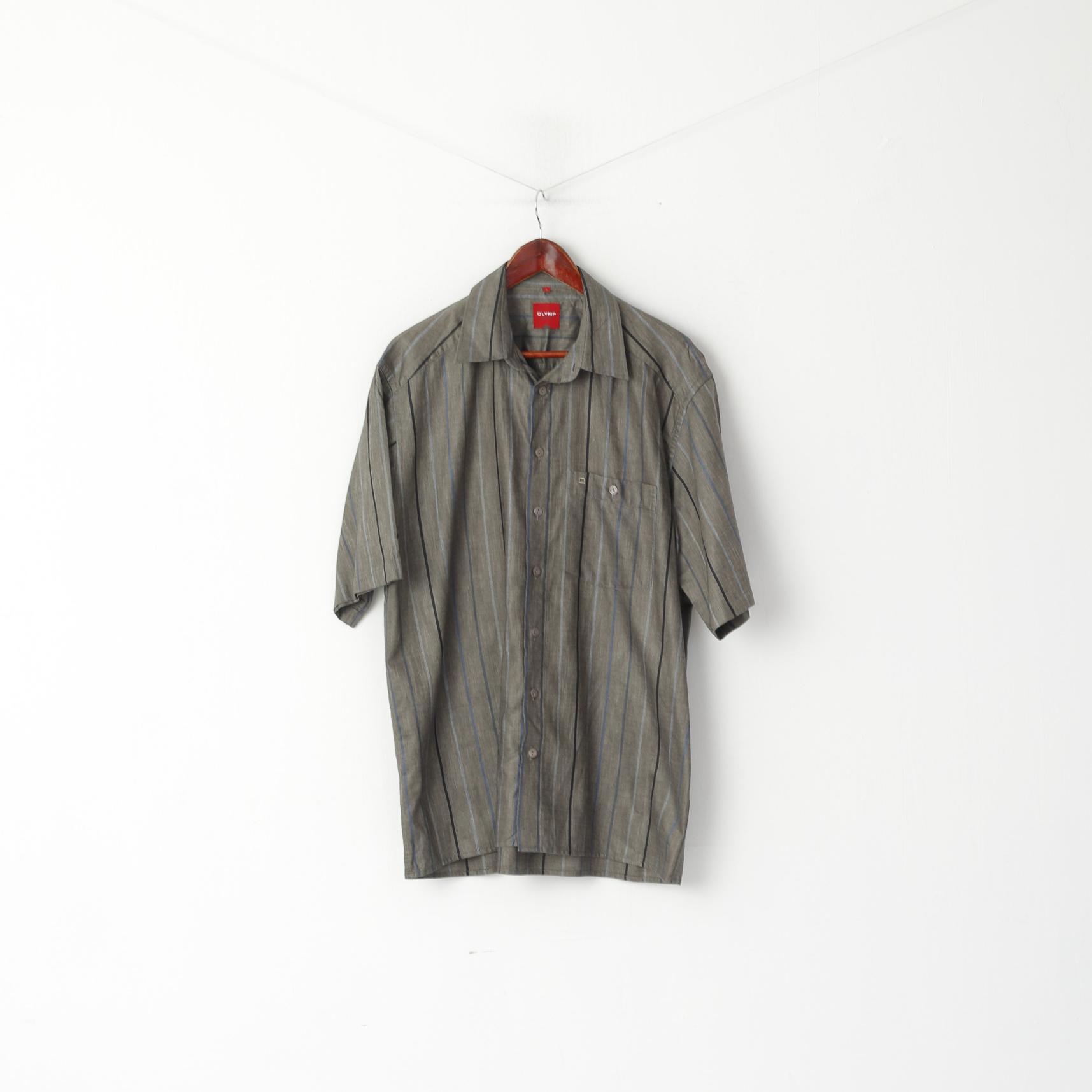 Camicia casual Olymp Novum da uomo L (XL) Top classico a maniche corte in cotone a righe grigie