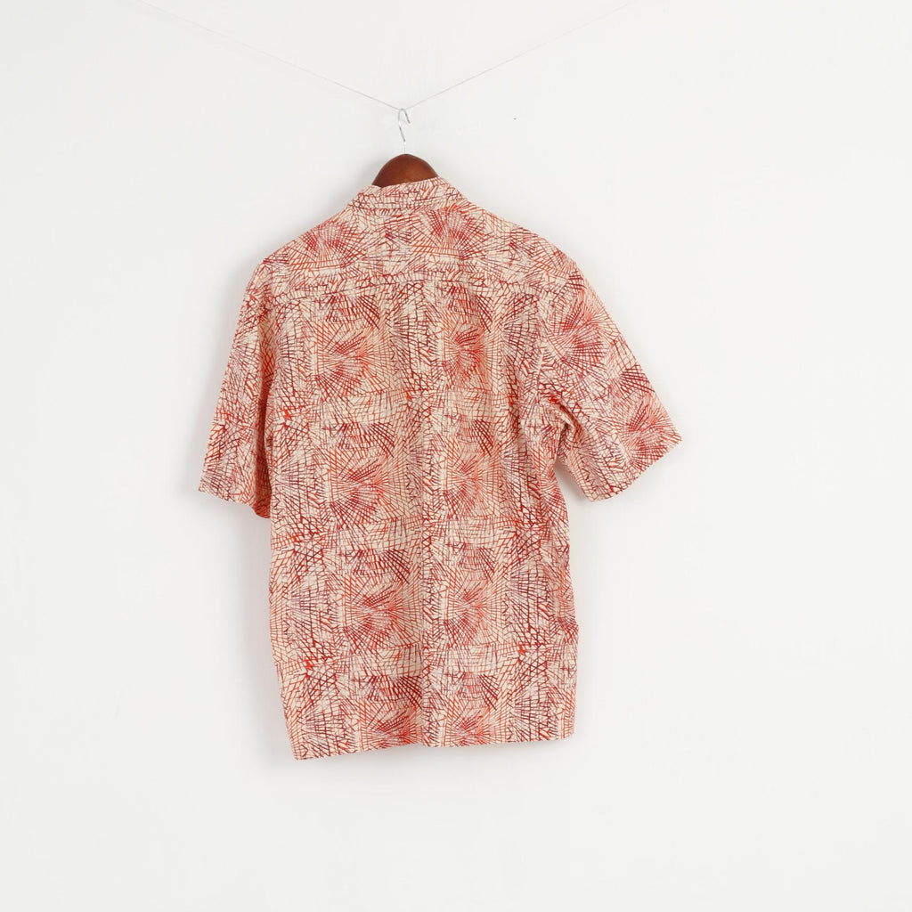 Timberland Men L Casual Shirt Orange Cotton Outdoor Short Sleeve Detailed Buttons Top