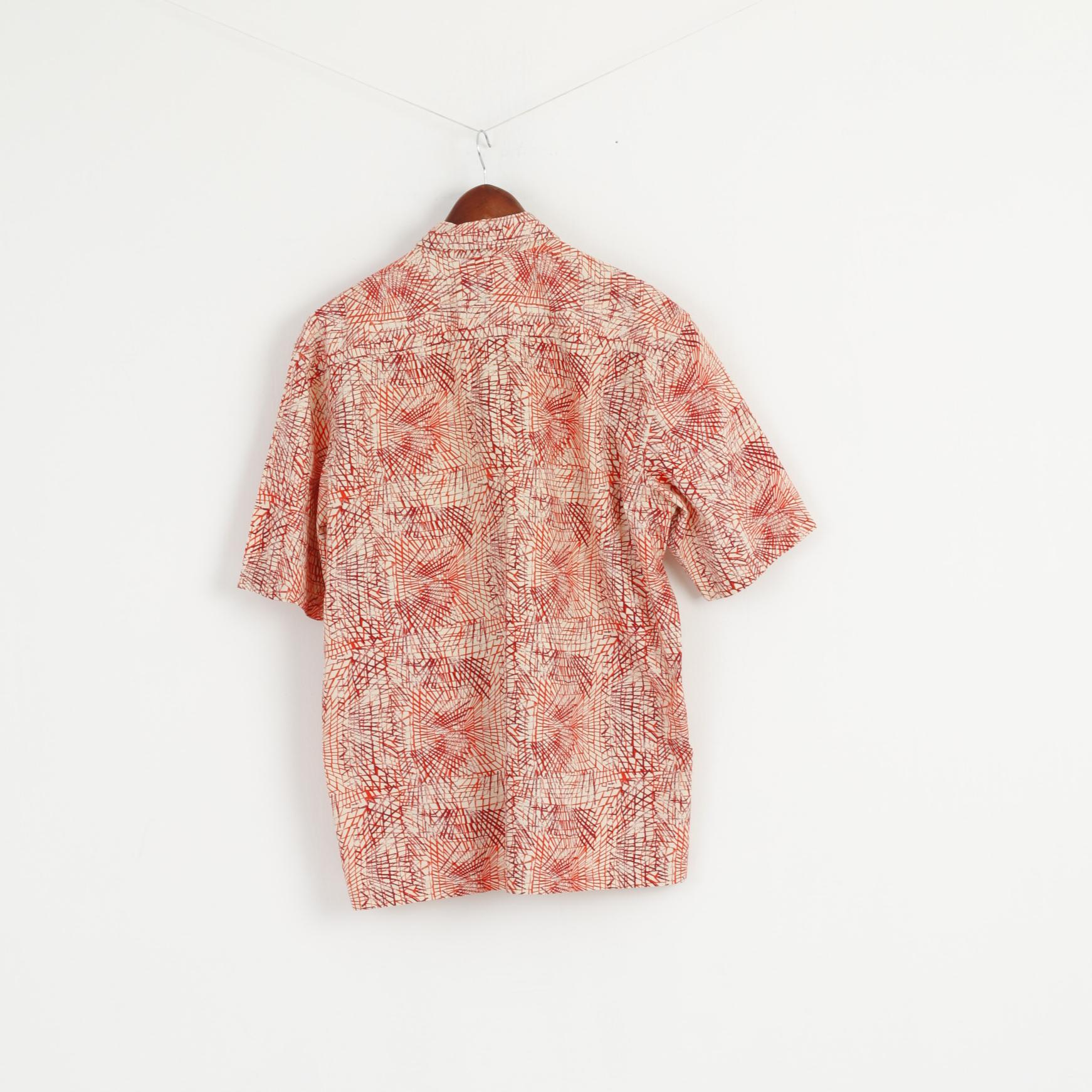 Timberland Men L Casual Shirt Orange Cotton Outdoor Short Sleeve Detailed Buttons Top