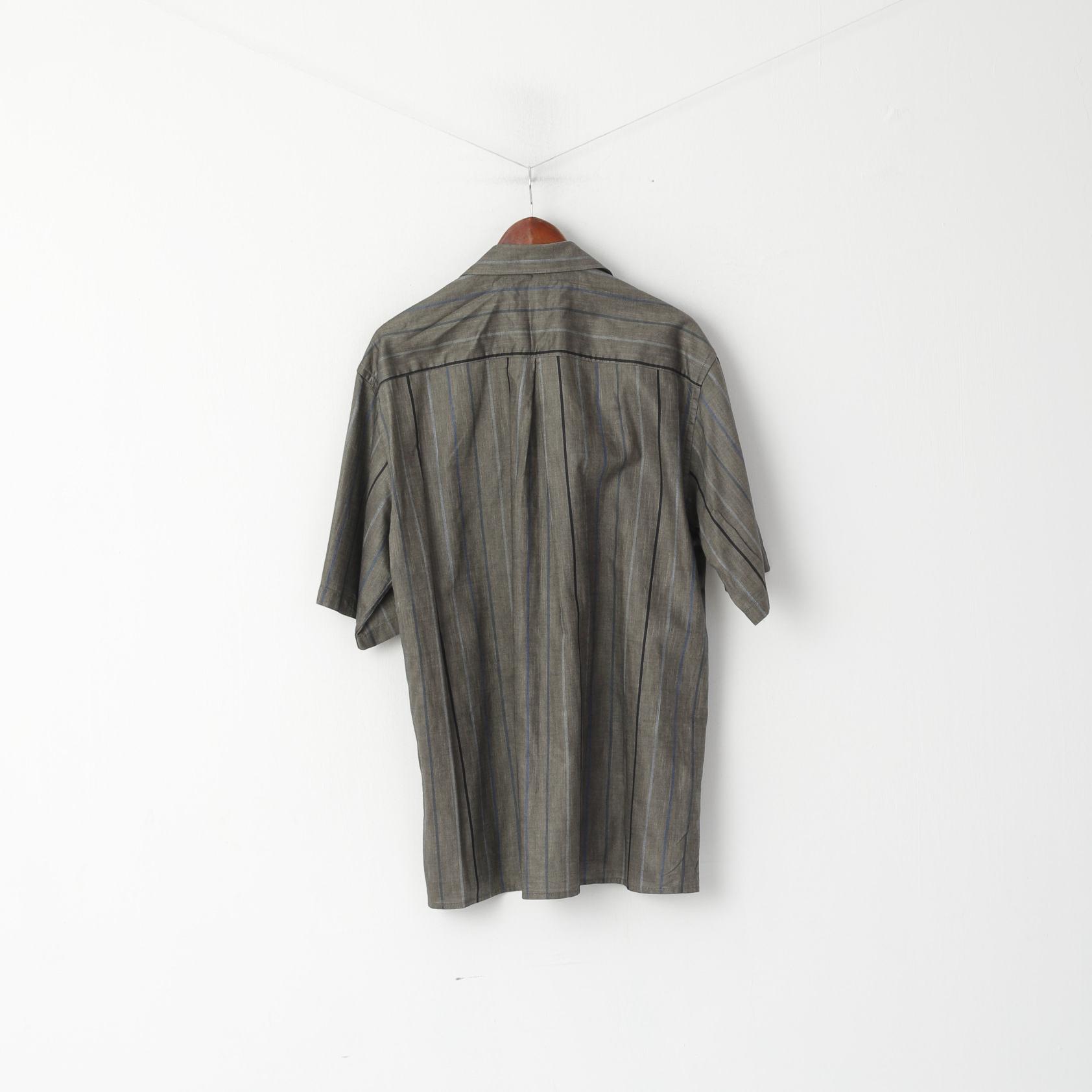 Camicia casual Olymp Novum da uomo L (XL) Top classico a maniche corte in cotone a righe grigie