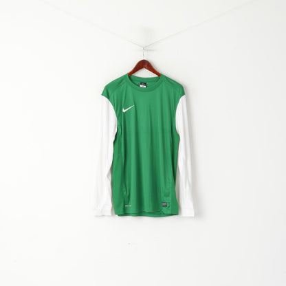 Nike Men L Long Sleeved Shirt Green Vintage Football Activewear Dri-Fit Athlets Top