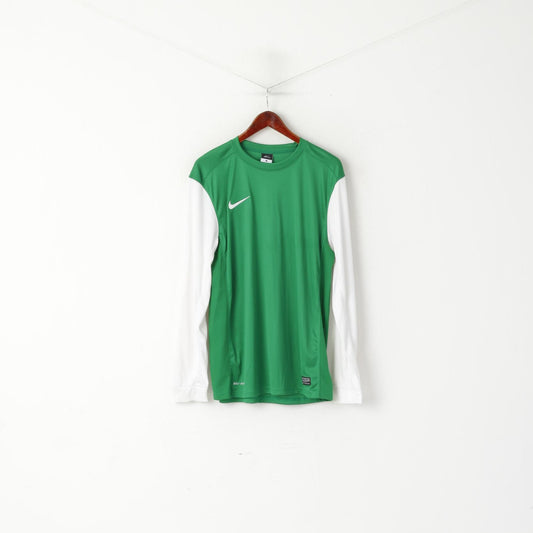 Nike Homme L Chemise à manches longues Vert Vintage Football Activewear Dri-Fit Athlets Top