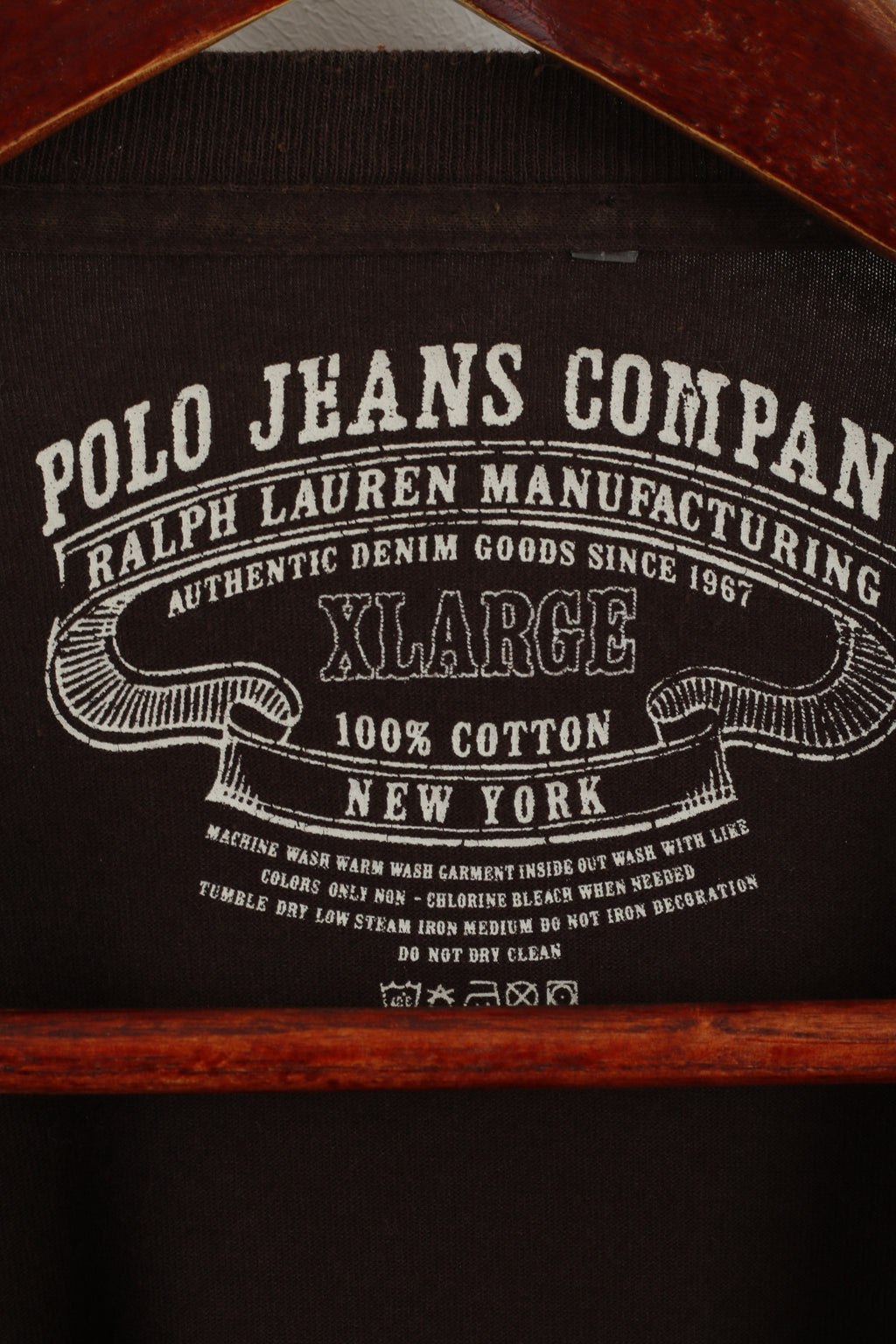 Polo Jeans Ralph Lauren Camicia XL da uomo Marrone Girocollo Top grafico in cotone a maniche lunghe