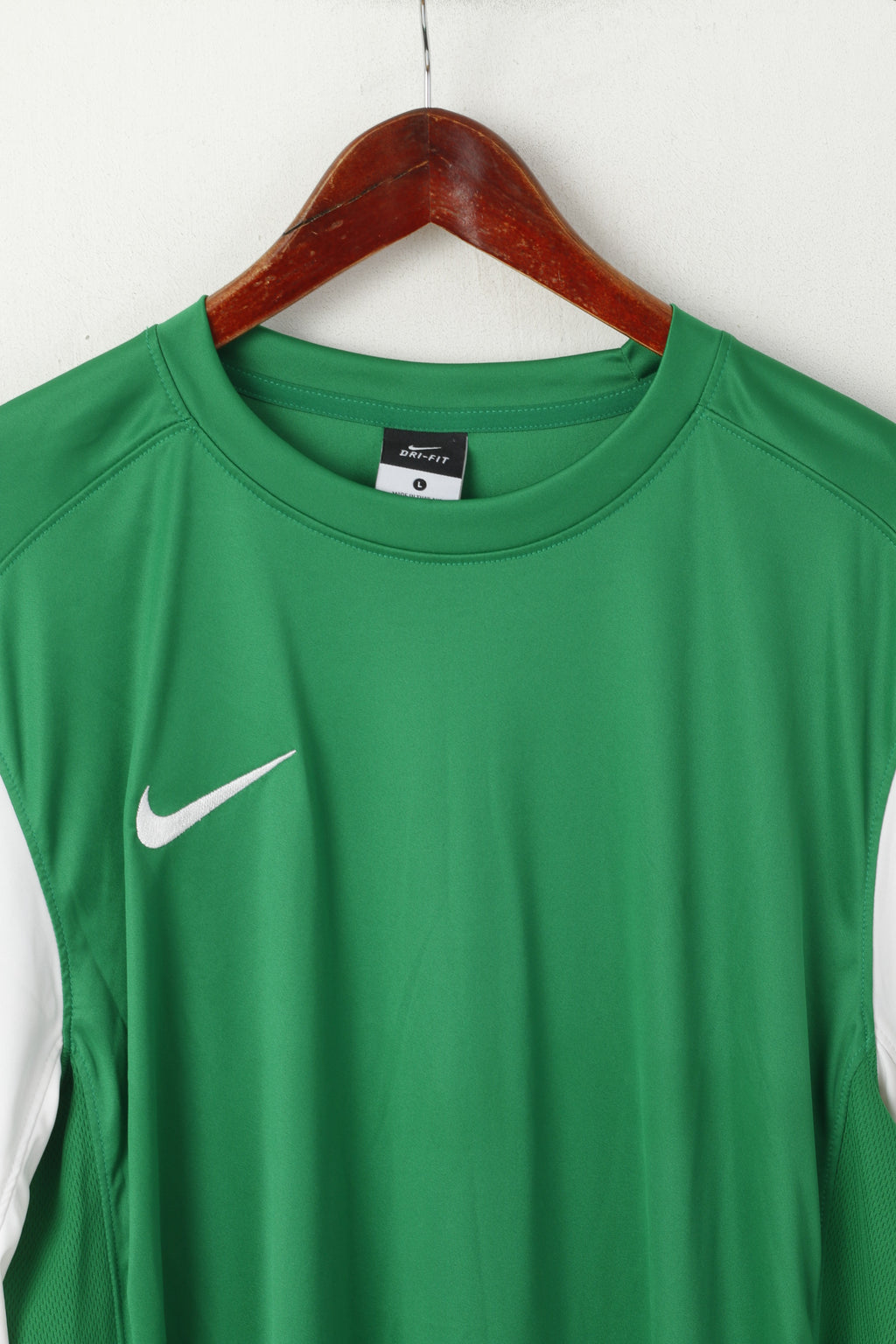 Nike Homme L Chemise à manches longues Vert Vintage Football Activewear Dri-Fit Athlets Top