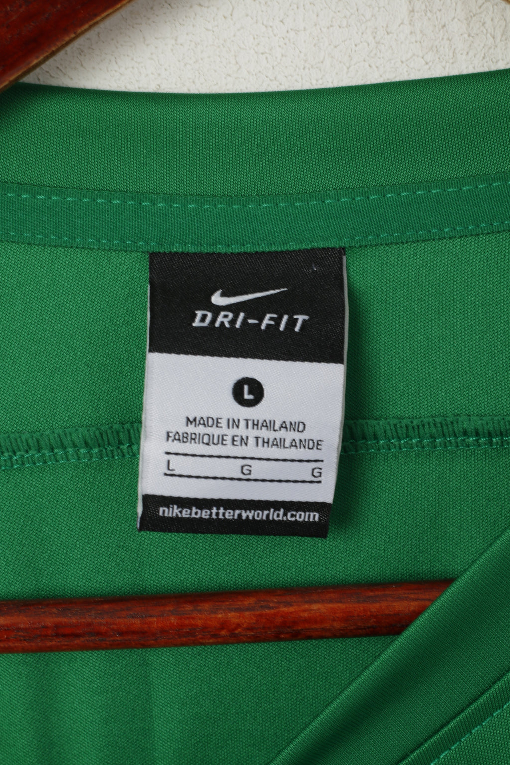 Nike Homme L Chemise à manches longues Vert Vintage Football Activewear Dri-Fit Athlets Top