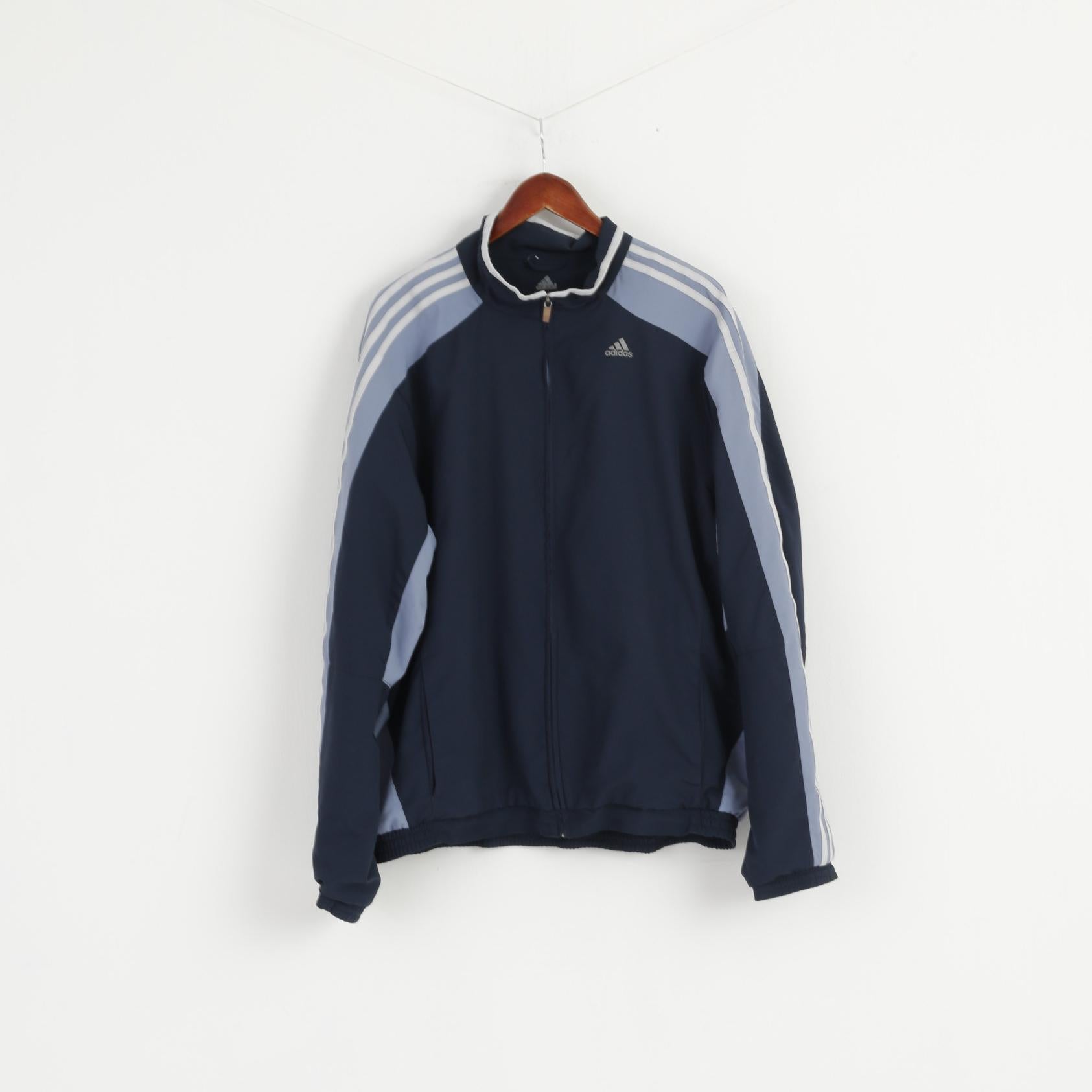 Giacca Adidas da uomo XL blu navy con 3 strisce bomber attivo con cerniera