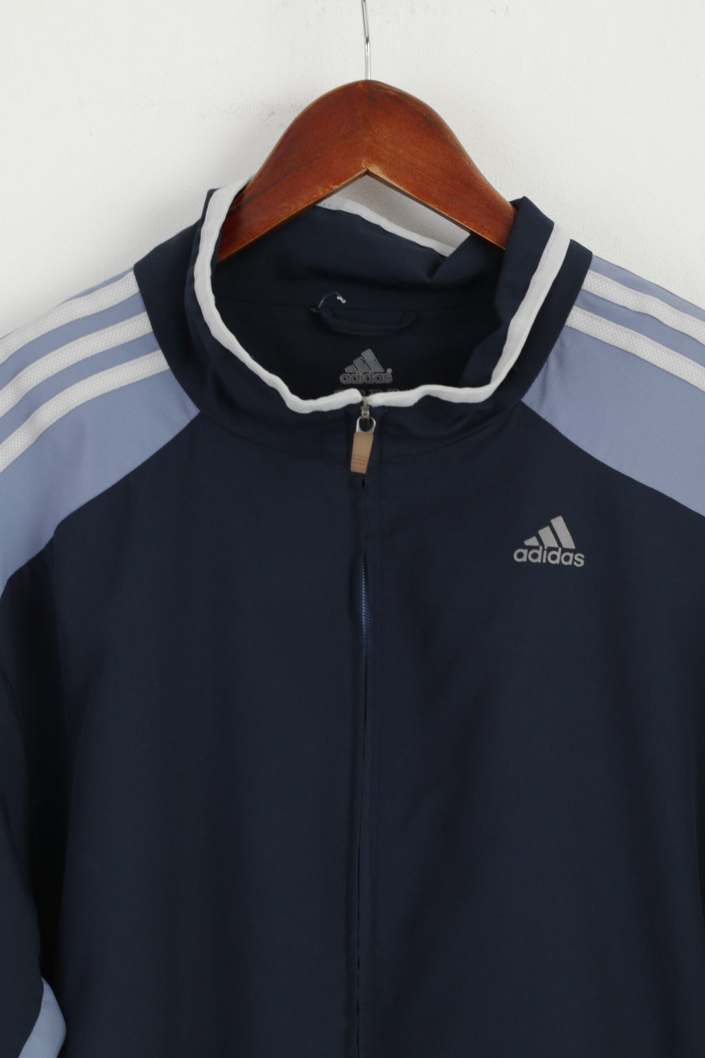 Giacca Adidas da uomo XL blu navy con 3 strisce bomber attivo con cerniera