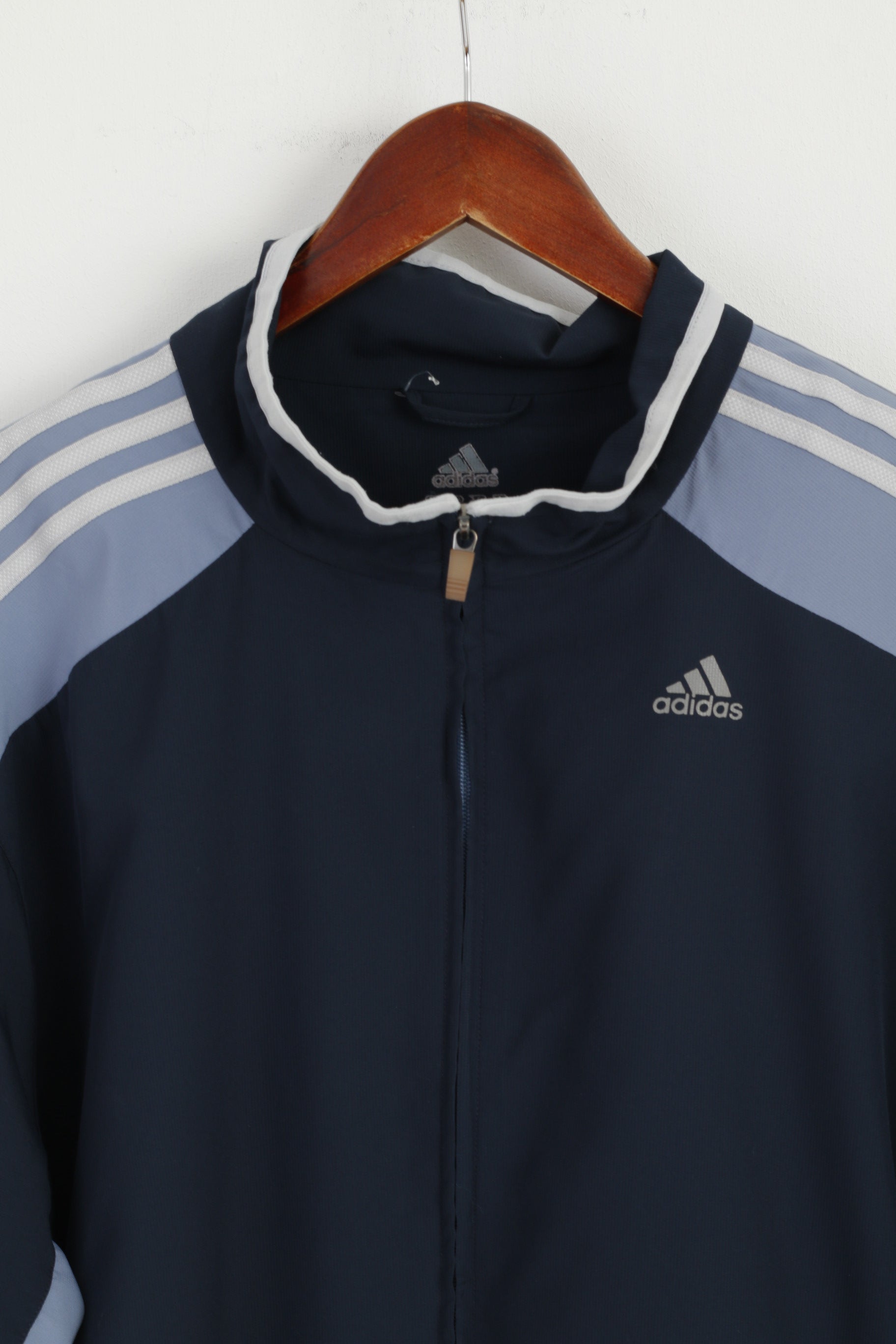 Giacca Adidas da uomo XL blu navy con 3 strisce bomber attivo con cerniera