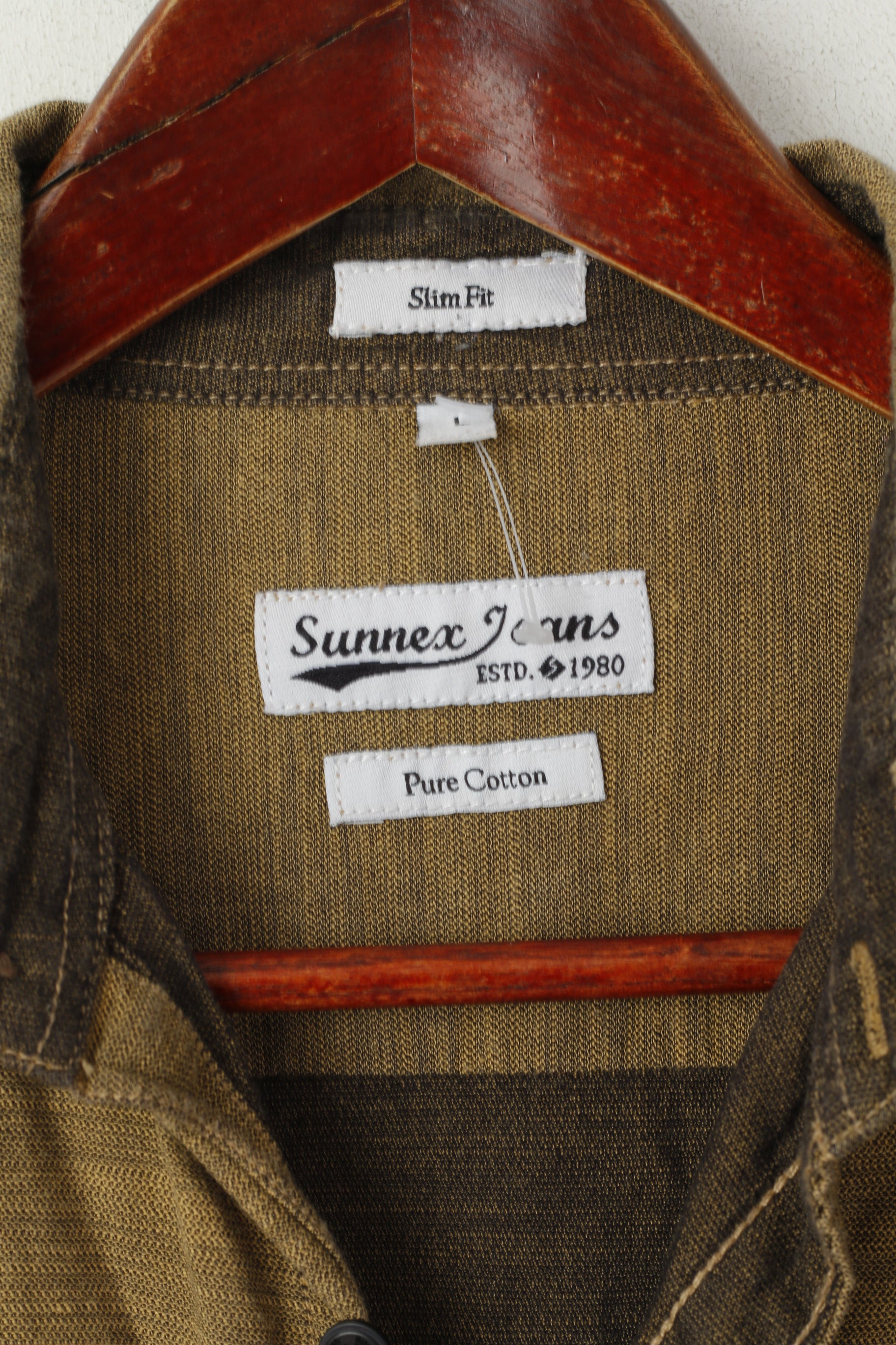 Sunnex Jeans Men L (M) Casual Shirt Brown India Slim Fit Pure Cotton Long Sleeve Top