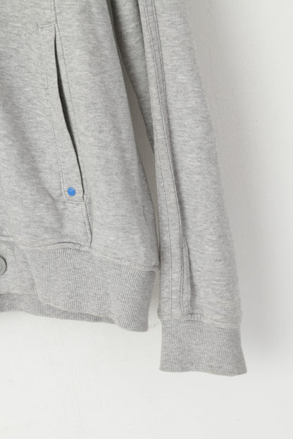Adidas Men L Sweatshirt Grey Cotton Hooded Full Zipper Buttons Casual Top