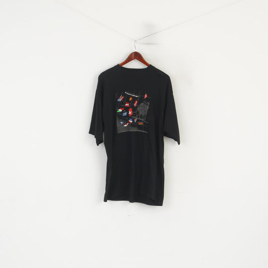 Swissair World Design Men XL T- Shirt Black 100% Cotton Graphic Top