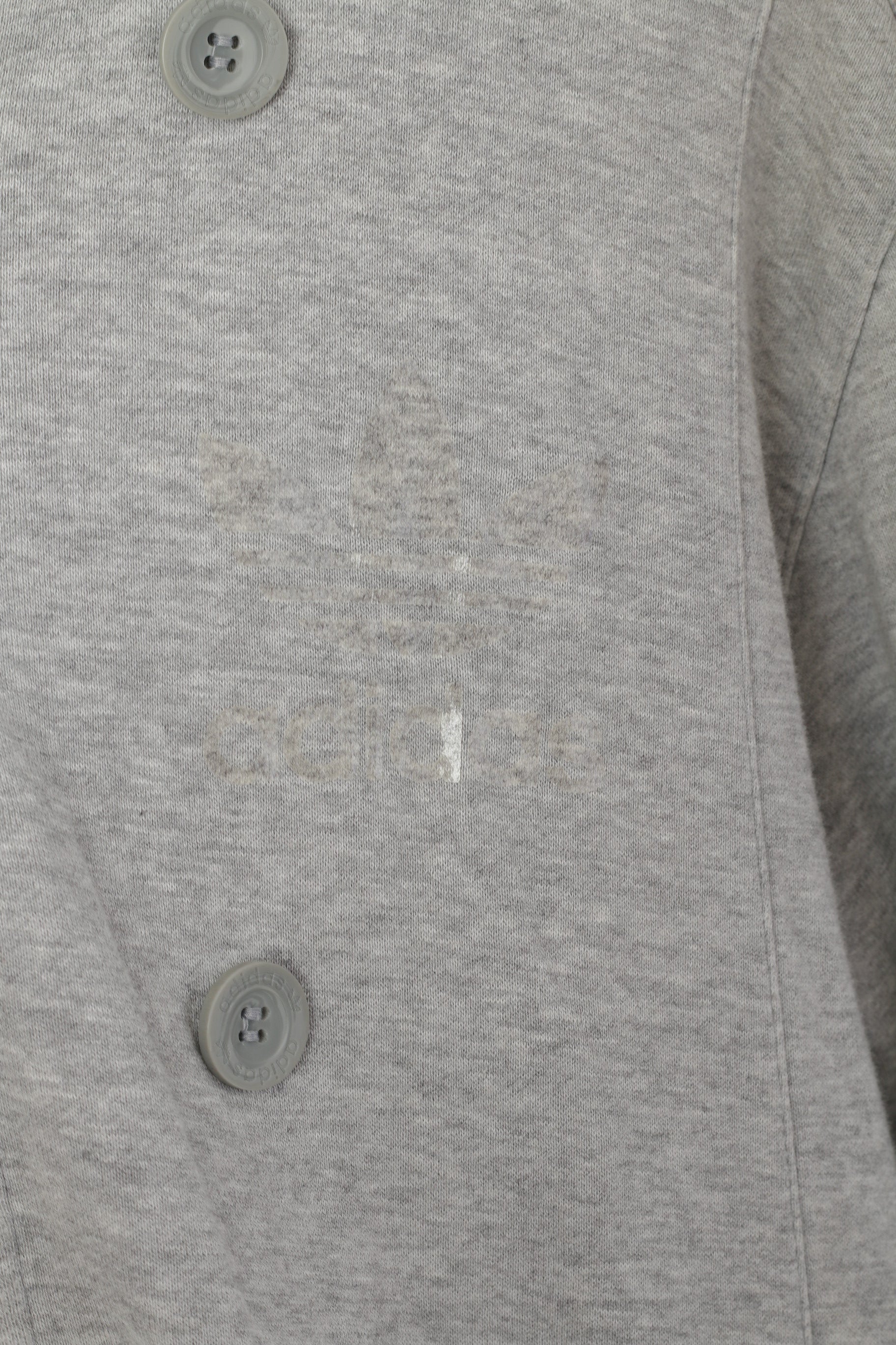 Adidas Men L Sweatshirt Gris Coton À Capuche Fermeture Éclair Complète Boutons Haut Décontracté