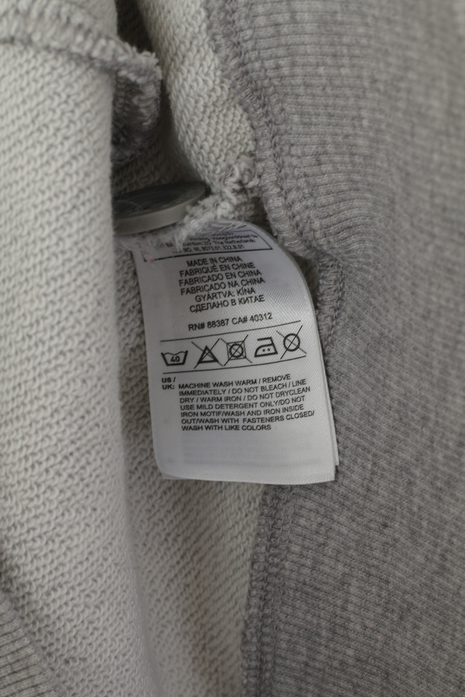 Adidas Men L Sweatshirt Gris Coton À Capuche Fermeture Éclair Complète Boutons Haut Décontracté