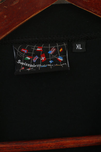 Swissair World Design Men XL T- Shirt Black 100% Cotton Graphic Top
