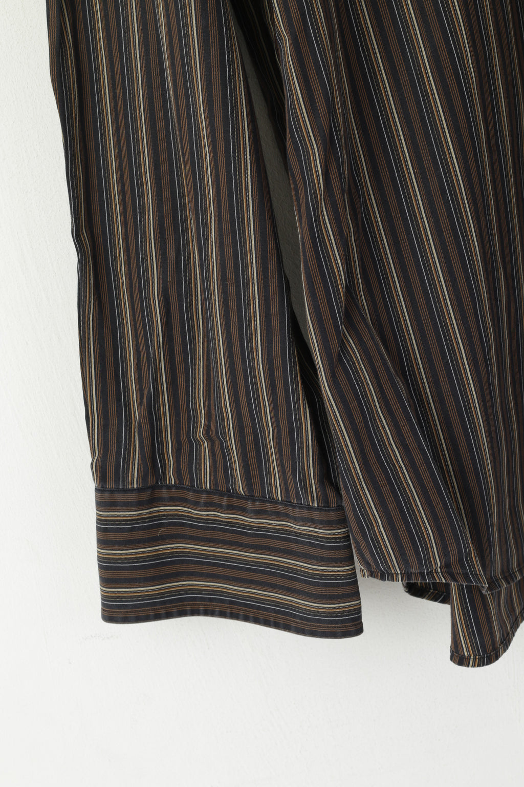 Hugo Boss Men 17 43 XL Casual Shirt Brown Cotton Striped Long Sleeved Top