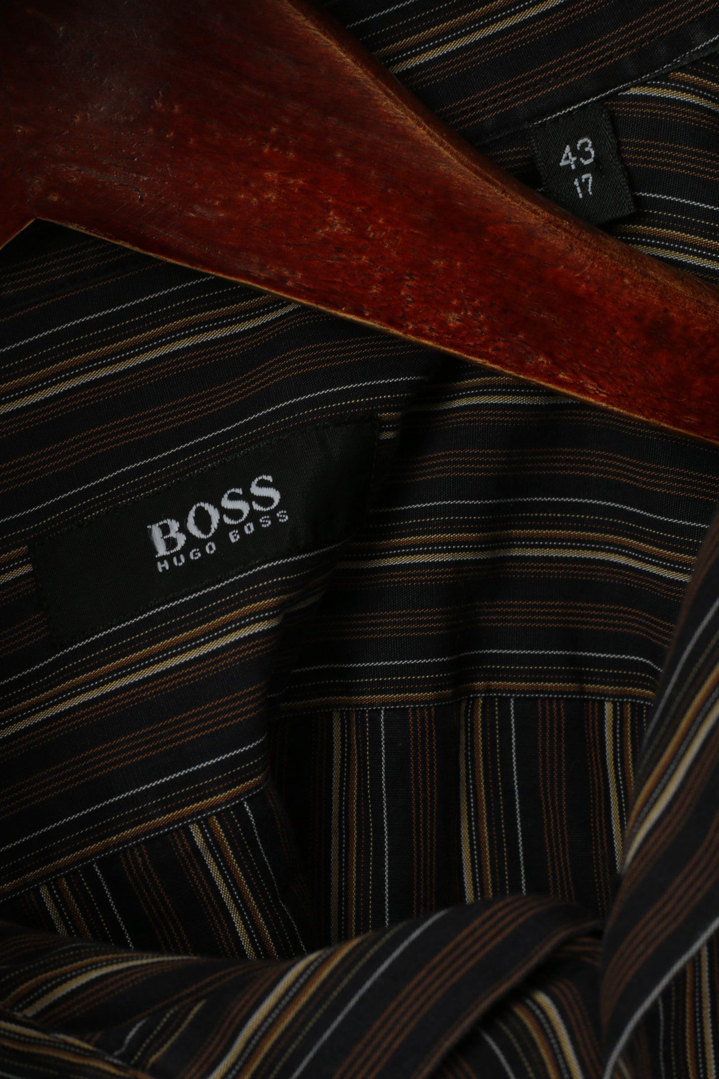 Hugo Boss Uomo 17 43 XL Camicia casual Top a maniche lunghe a righe in cotone marrone