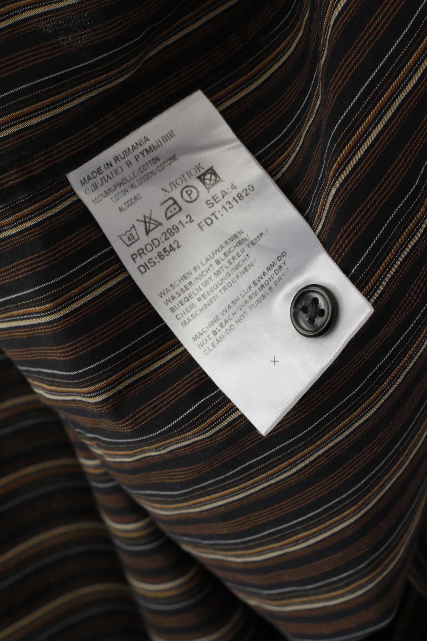 Hugo Boss Uomo 17 43 XL Camicia casual Top a maniche lunghe a righe in cotone marrone