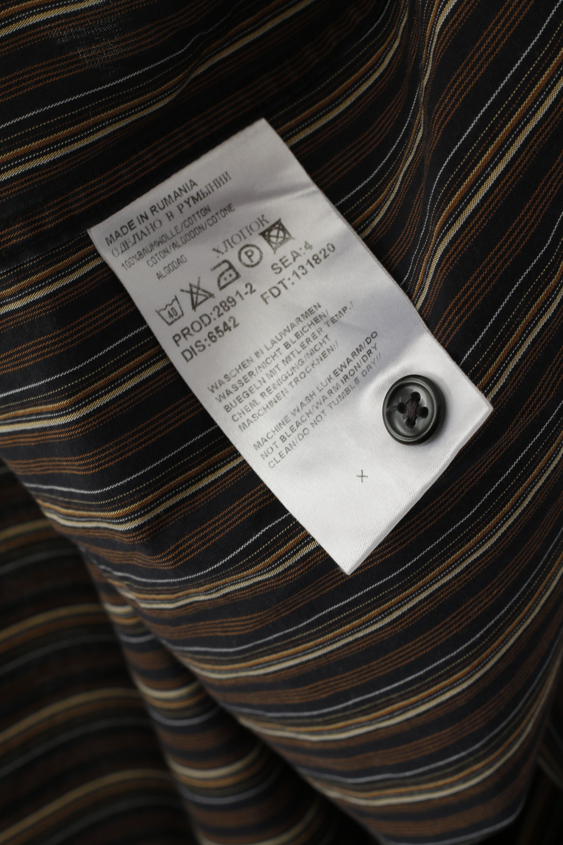 Hugo Boss Men 17 43 XL Casual Shirt Brown Cotton Striped Long Sleeved Top