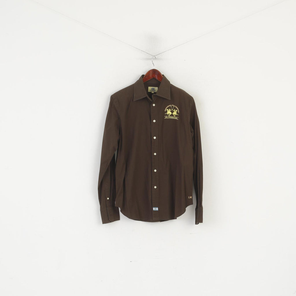 La Martina Men L Chemise décontractée en coton marron Polo Argentino Haut à manches longues