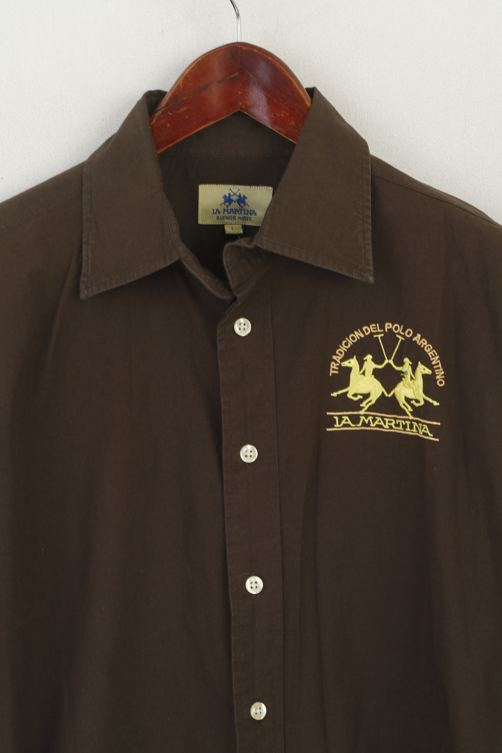 La Martina Men L Chemise décontractée en coton marron Polo Argentino Haut à manches longues