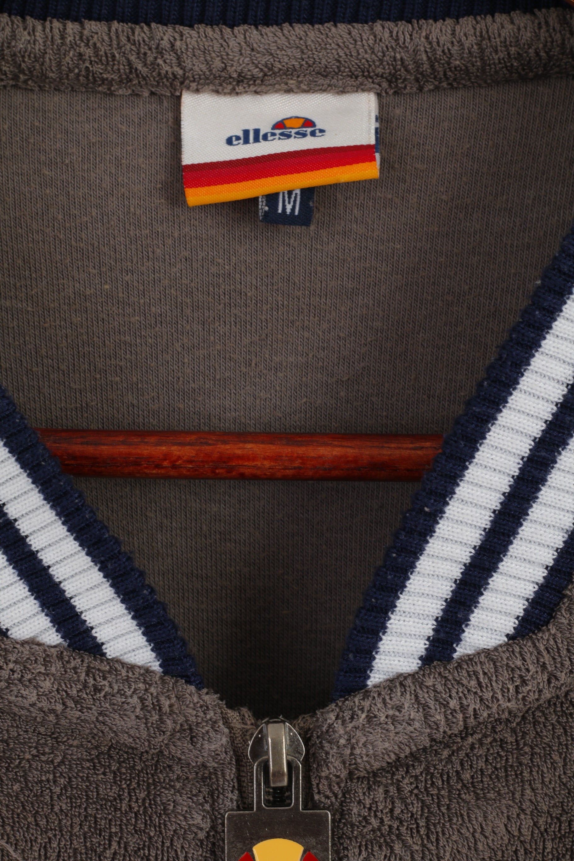 Ellesse Men M Sweatshirt Grey Vintage Full Zipper Baseball Collar Frotte Top