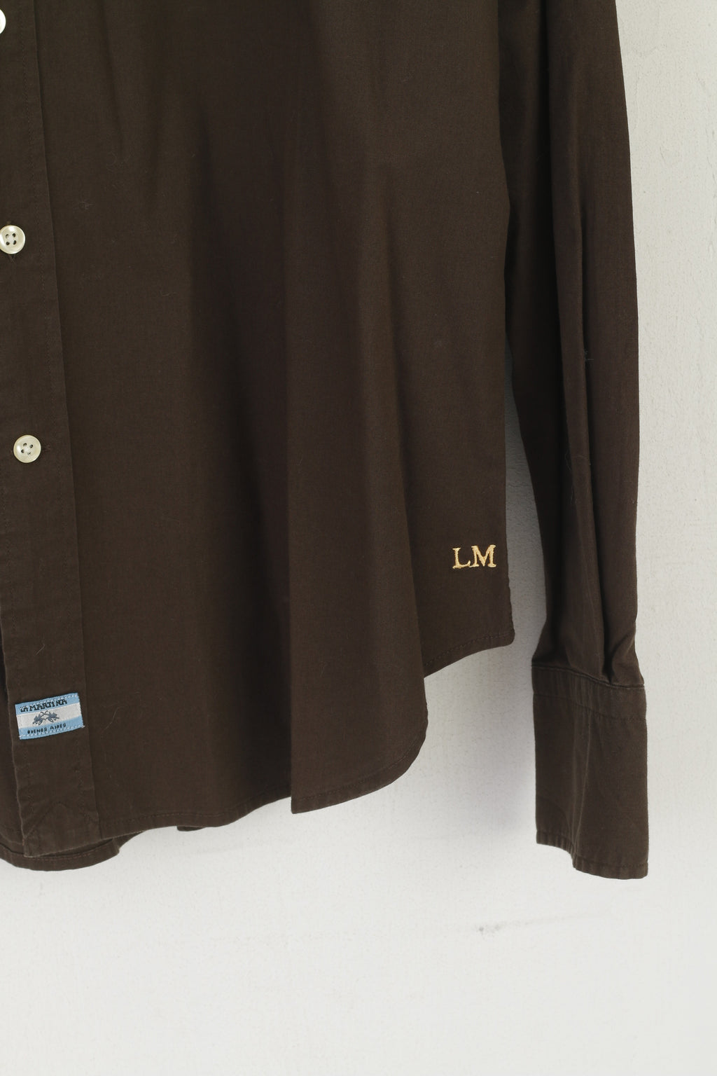 La Martina Men L Chemise décontractée en coton marron Polo Argentino Haut à manches longues