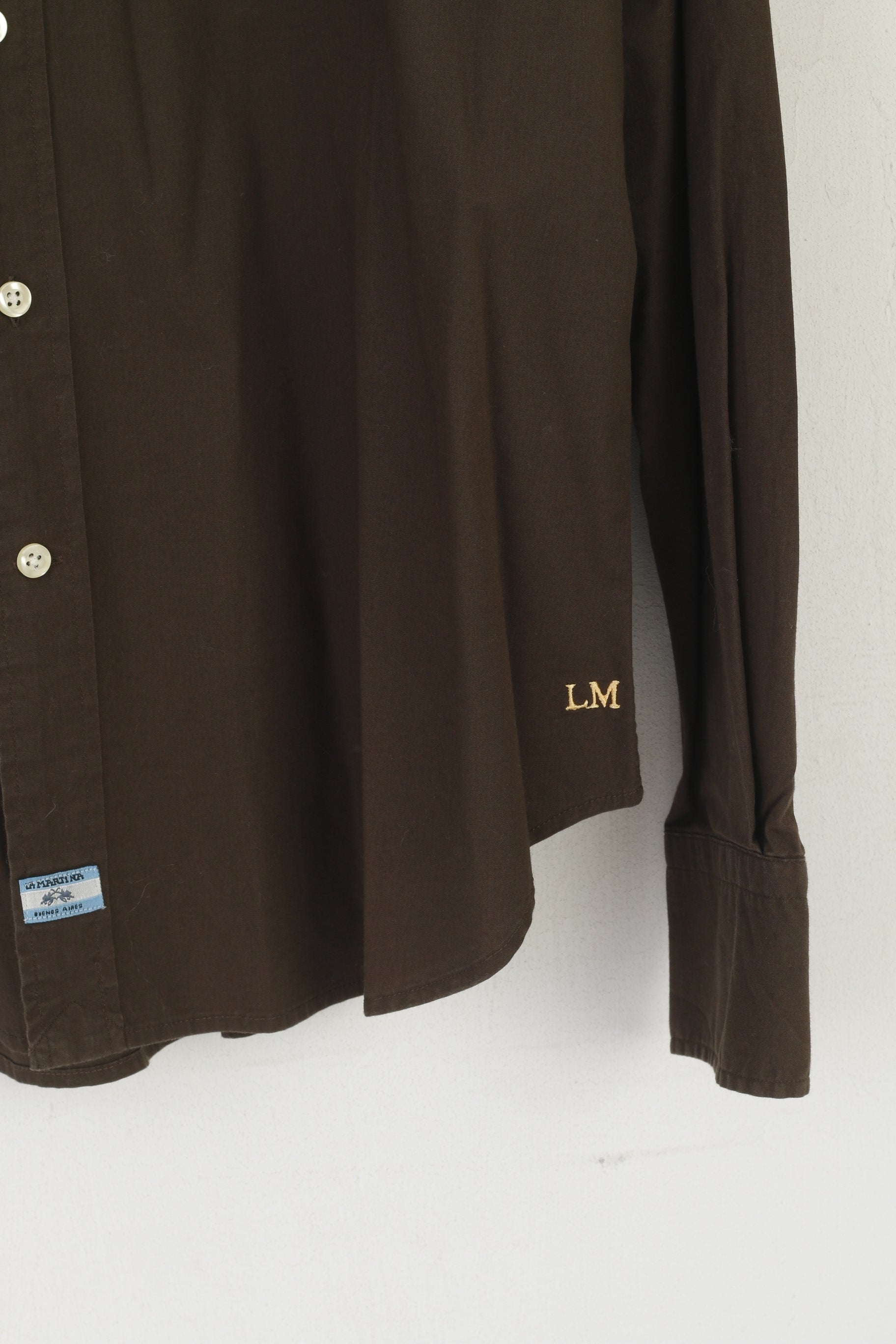 La Martina Men L Casual Shirt Brown Cotton Polo Argentino Long Sleeve Top
