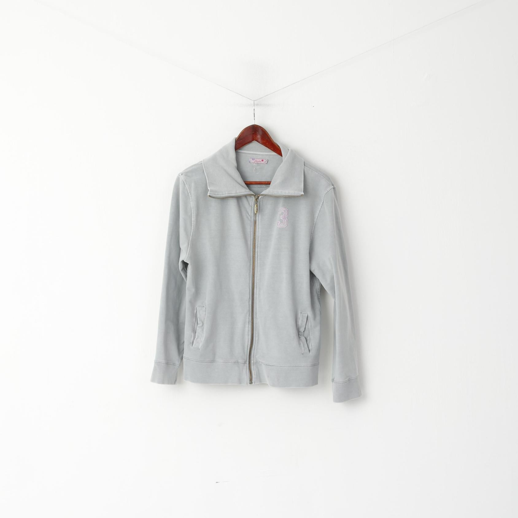 Joules Femmes 16 44 Sweat Gris Coton Délavé Fermeture Éclair Complète #3 Haut Décontracté