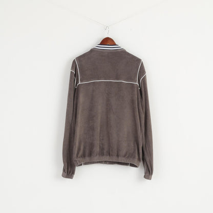 Ellesse Men M Sweatshirt Grey Vintage Full Zipper Baseball Collar Frotte Top