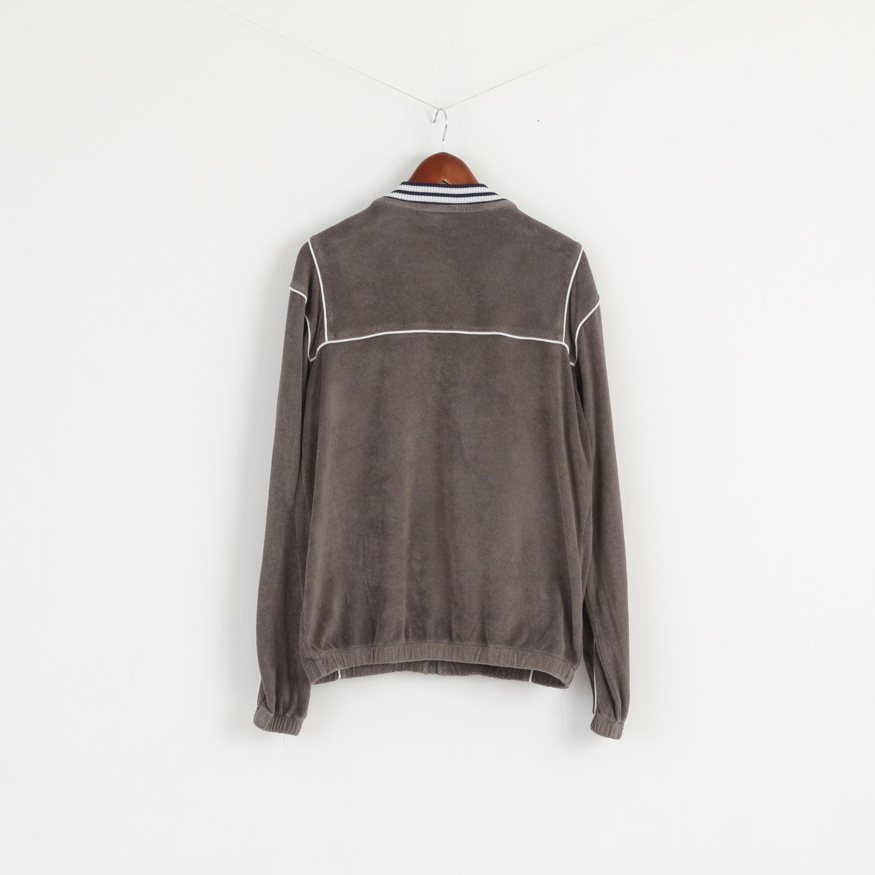 Ellesse Men M Sweatshirt Grey Vintage Full Zipper Baseball Collar Frotte Top