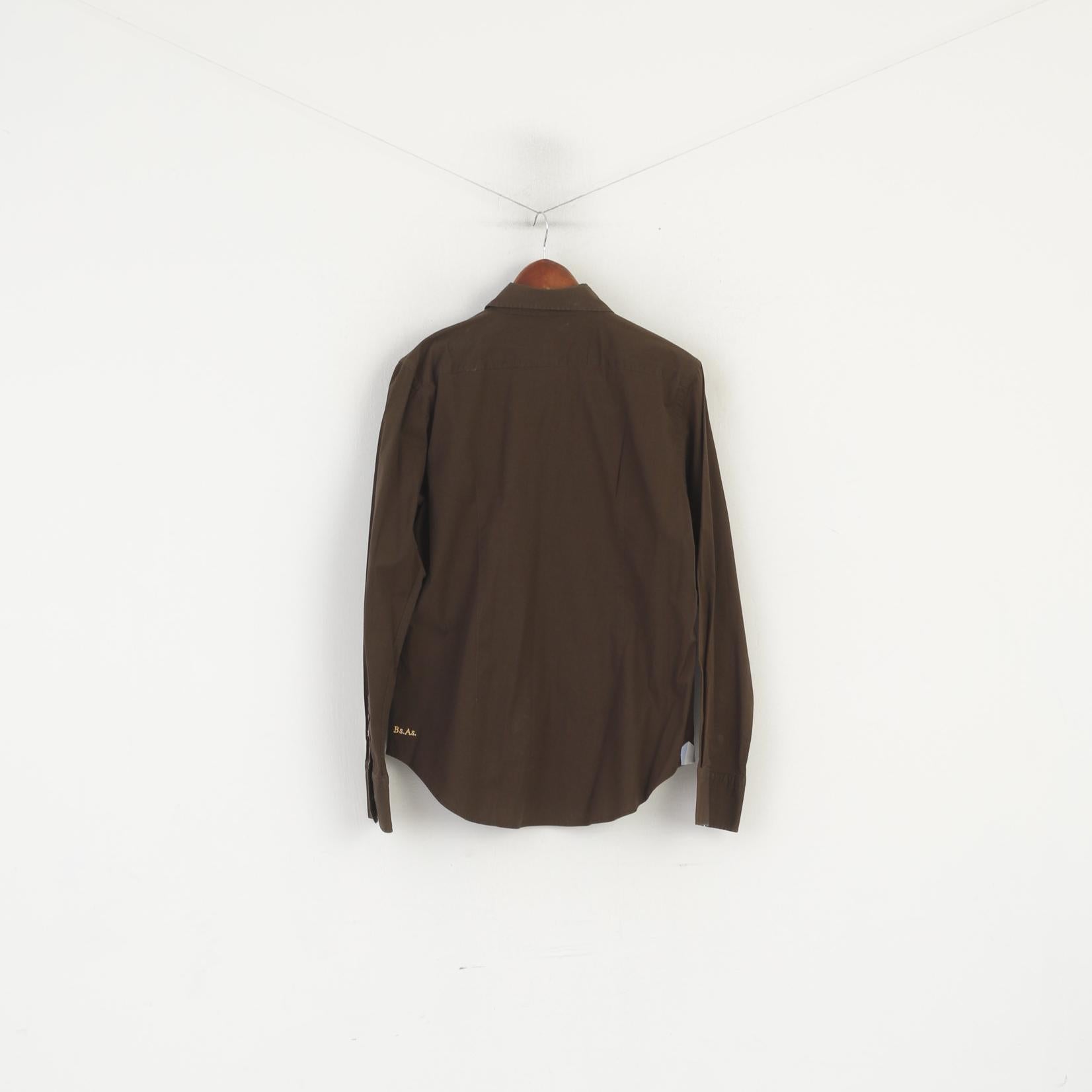 La Martina Men L Chemise décontractée en coton marron Polo Argentino Haut à manches longues
