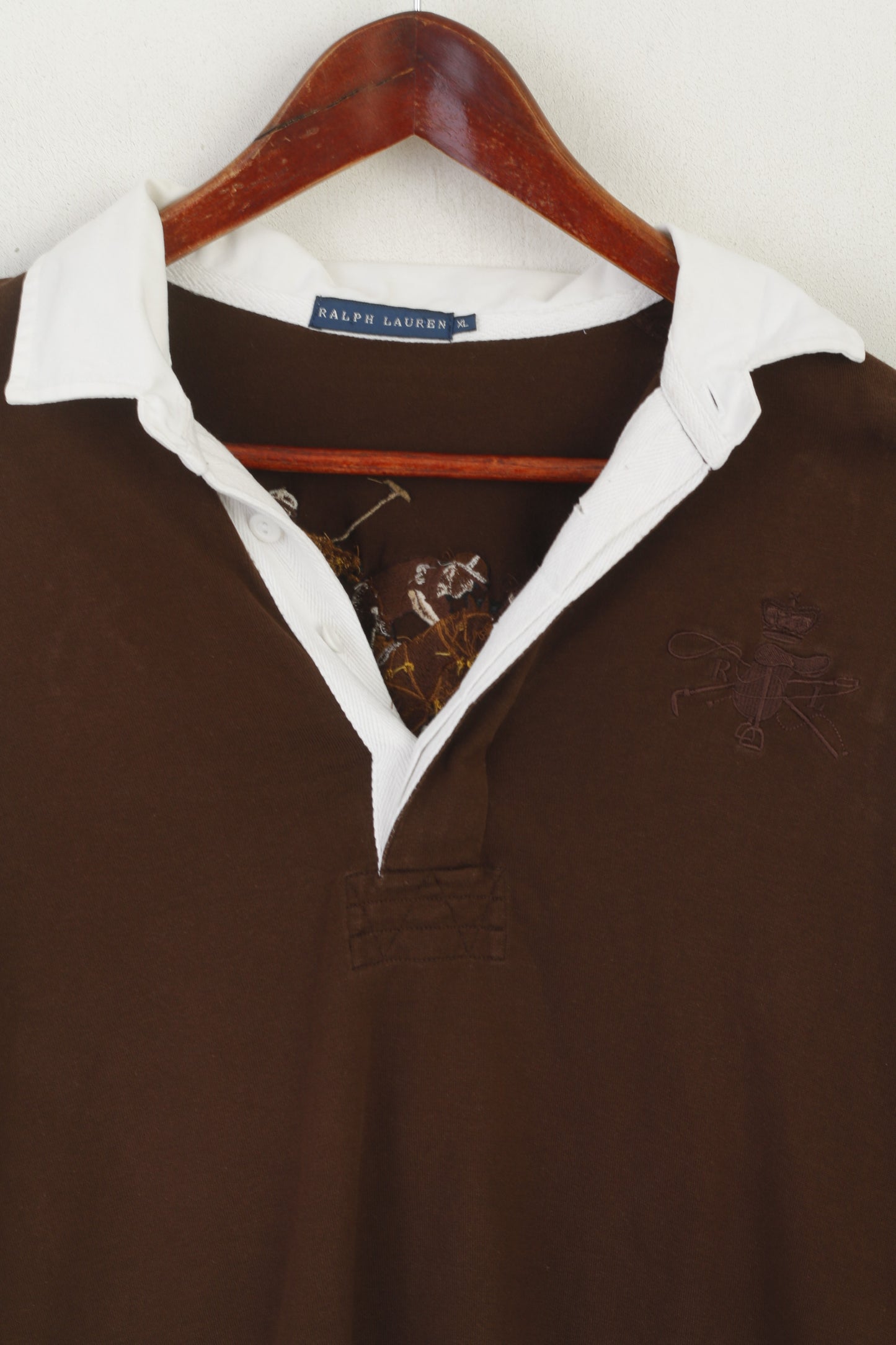 Ralph Lauren Women XL Polo Shirt Brown Vintage Cotton Long Sleeve Rugby Top