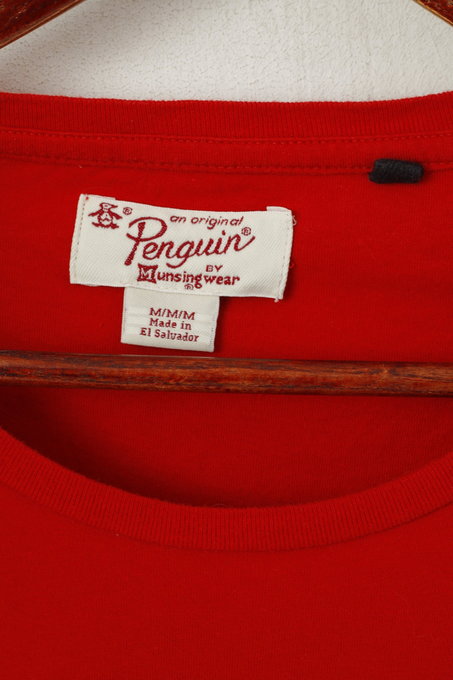 An Original Penguin Men M Shirt Red Cotton Graphic Crew Neck Soft Top