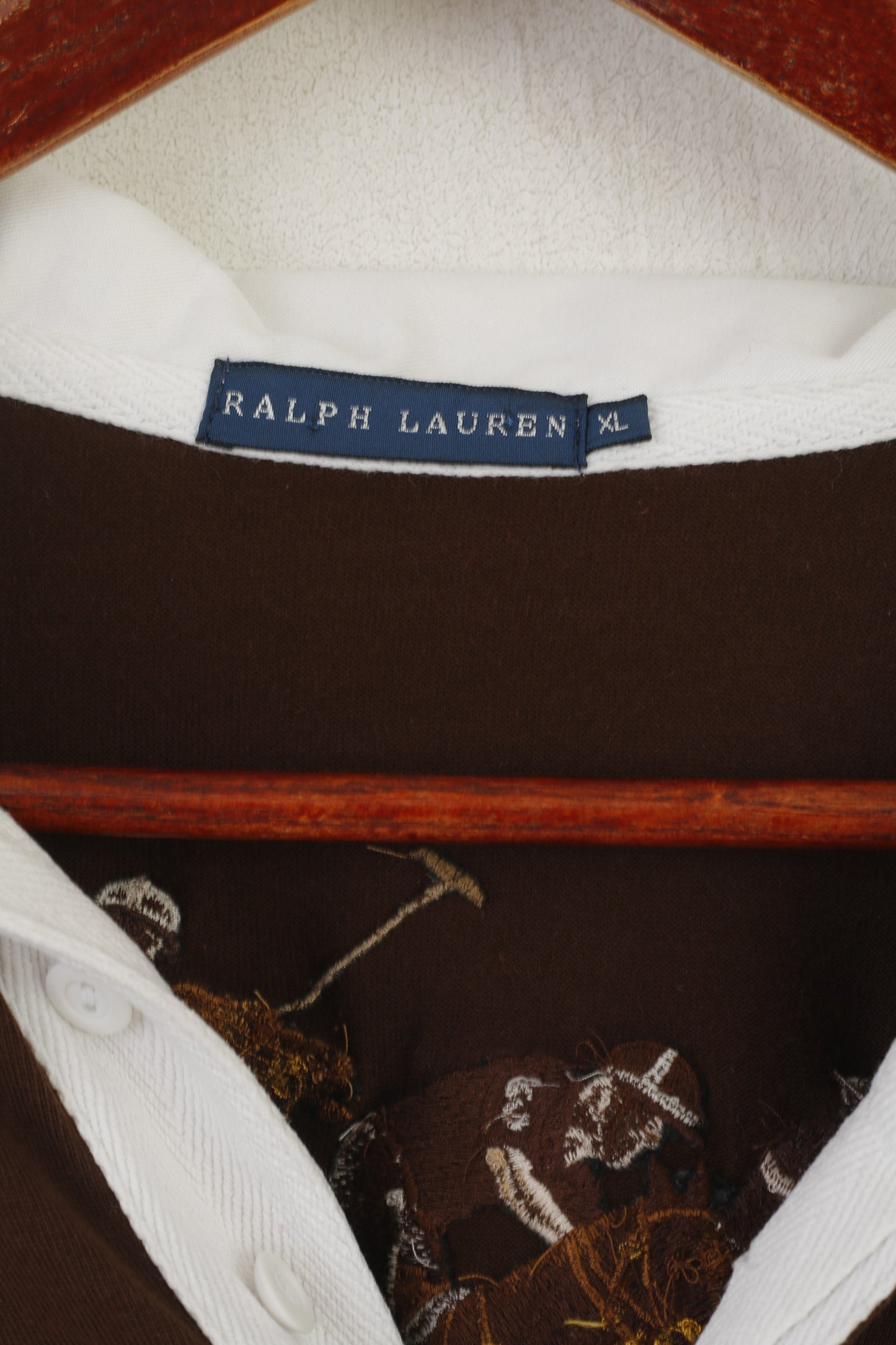 Polo Ralph Lauren da donna XL Maglietta da rugby a maniche lunghe in cotone vintage marrone