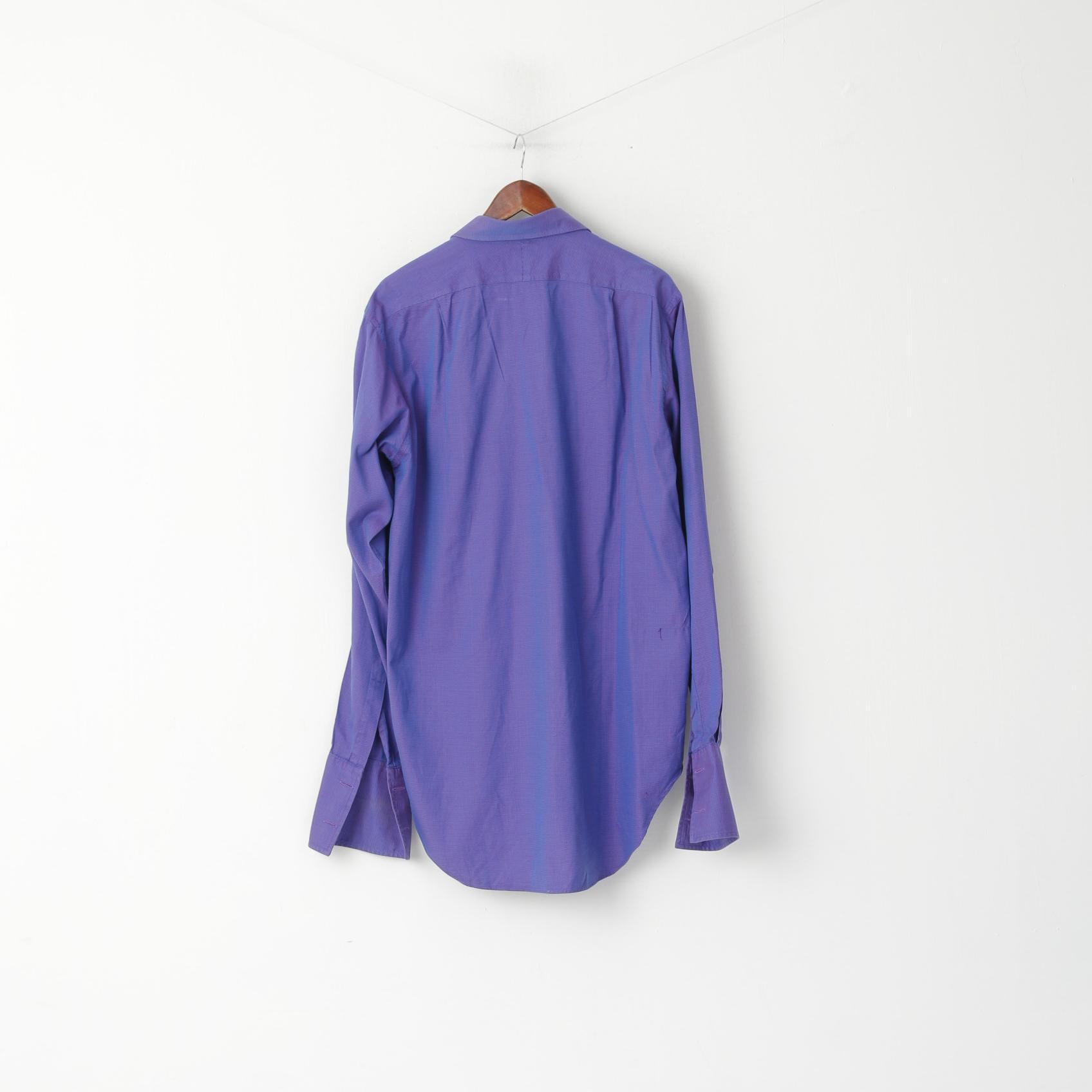 TM Lewin Men 16.5 38 XL Casual Shirt Long Purple Pink Cotton Long Sleeve Cuff Top