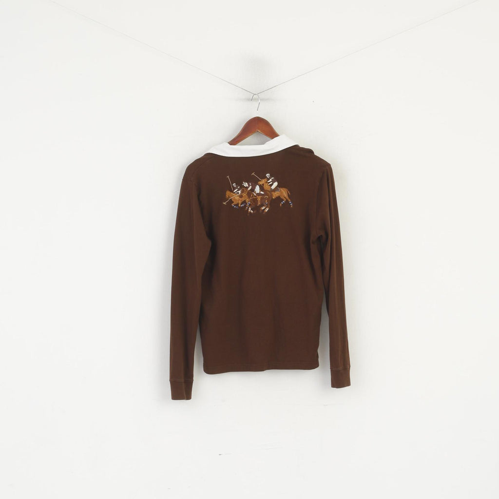 Ralph Lauren Women XL Polo Shirt Brown Vintage Cotton Long Sleeve Rugby Top