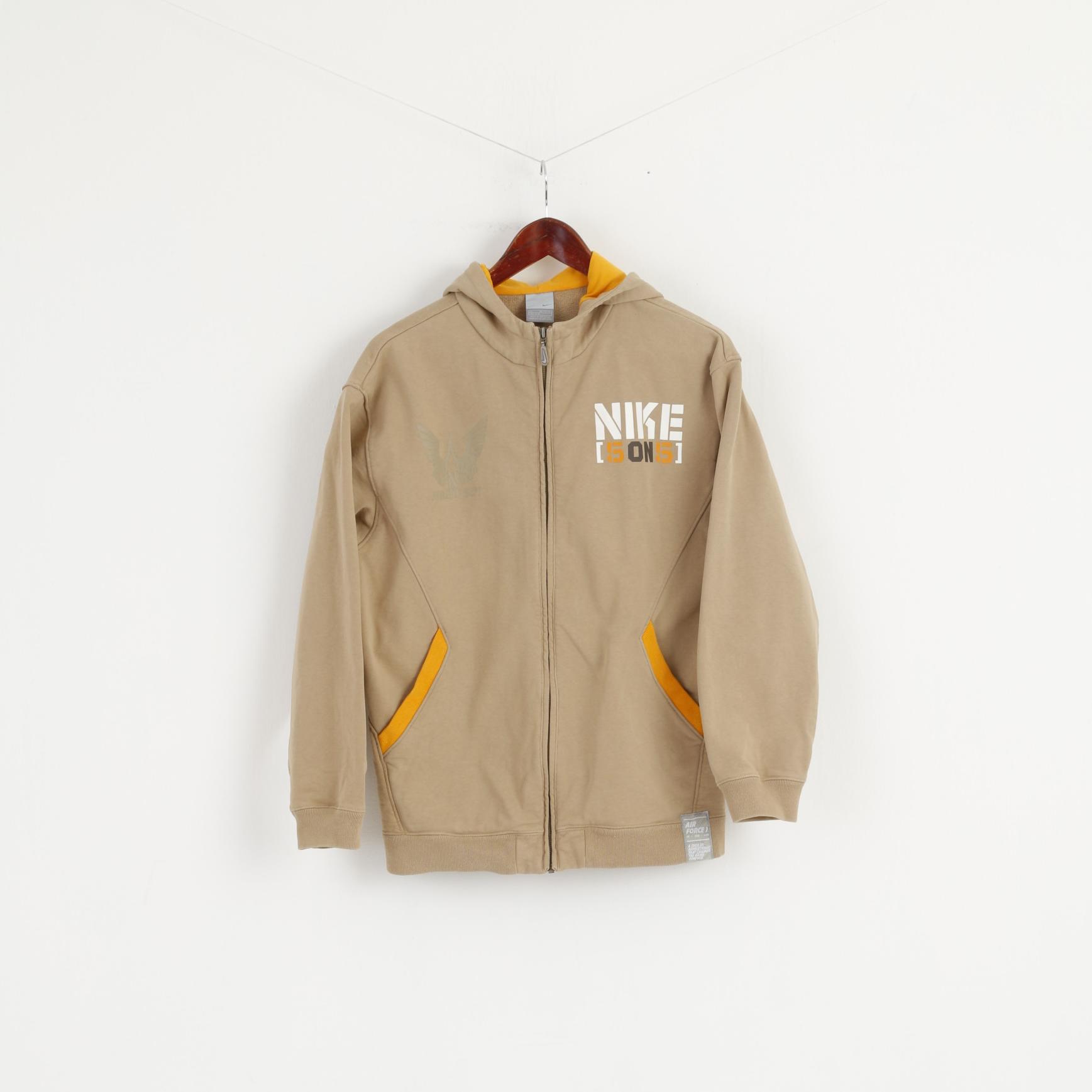 Nike Boys 13/15 Age 158-170 Sweatshirt Beige Cotton Air Force 1 Zip Up Hoodie