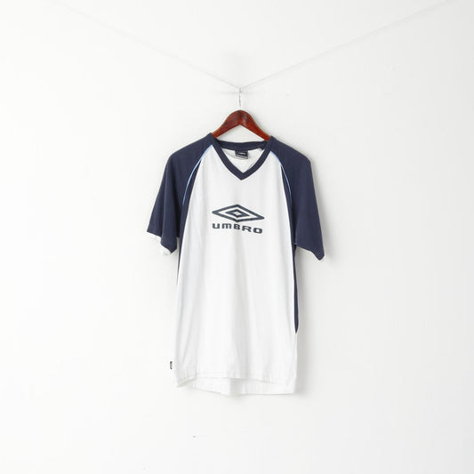 Umbro Men L T-Shirt Blanc Coton Logo Ras Du Cou Sport Top