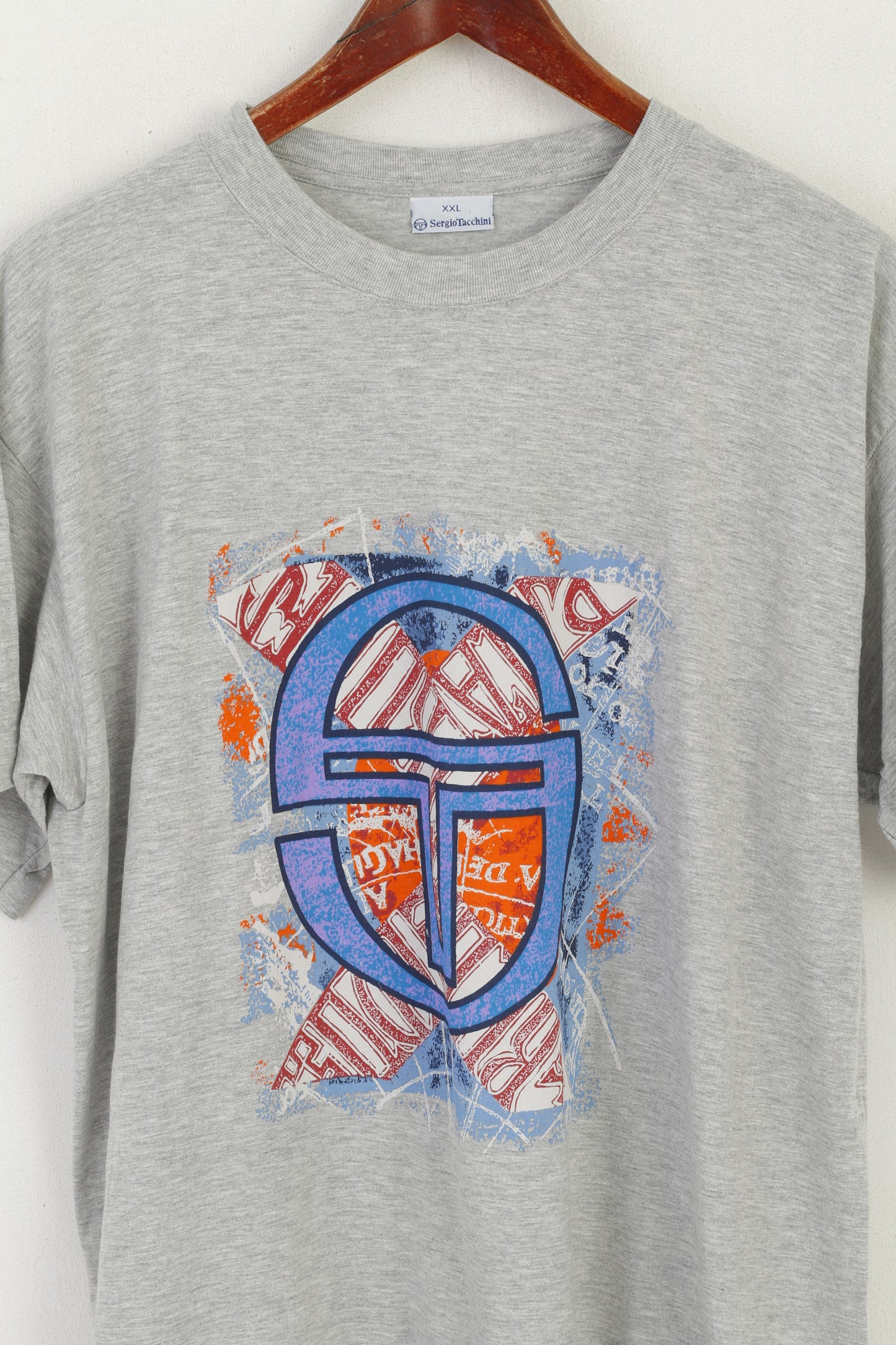 T-shirt Sergio Tacchini da uomo XXL in cotone grigio, lunga, alta, con logo grafico