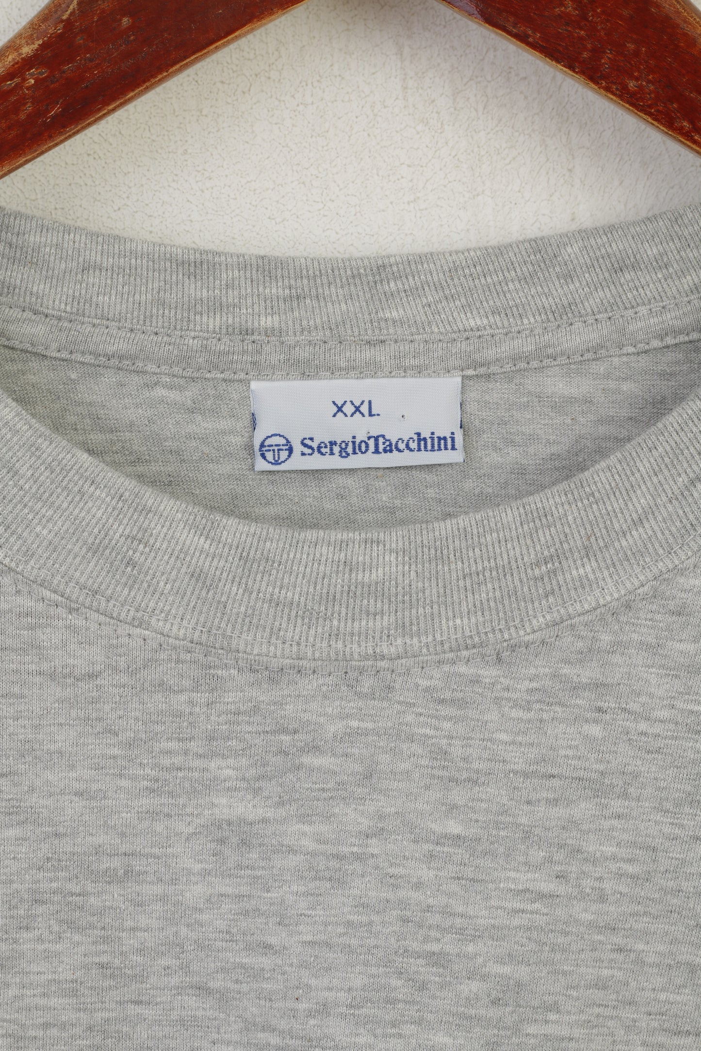 Sergio Tacchini Men XXL T-Shirt Gray Cotton Long Tall Graphic Logo Top