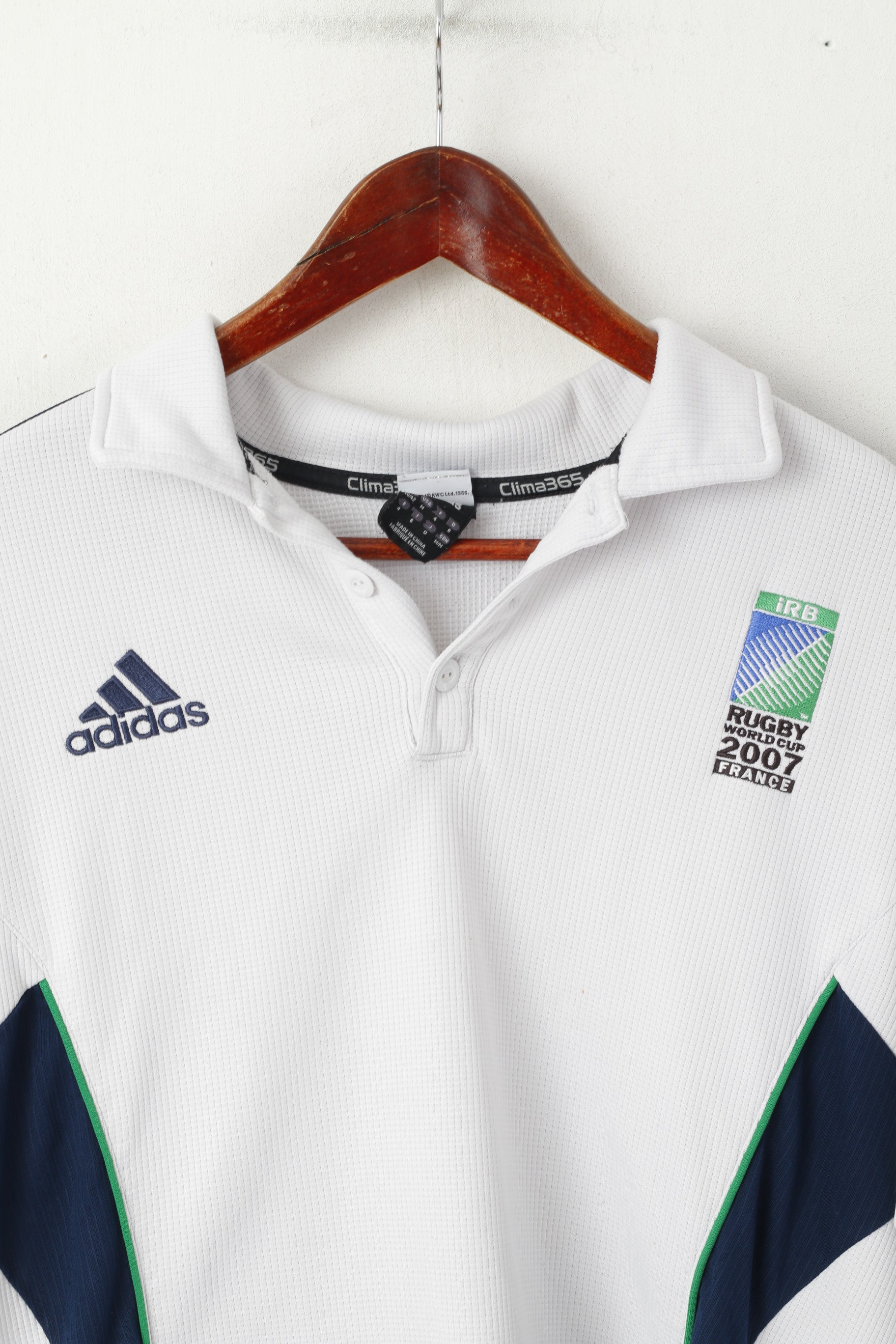 Adidas IRB Homme M Polo Blanc 2007 Coupe du Monde de Rugby France Haut Vintage