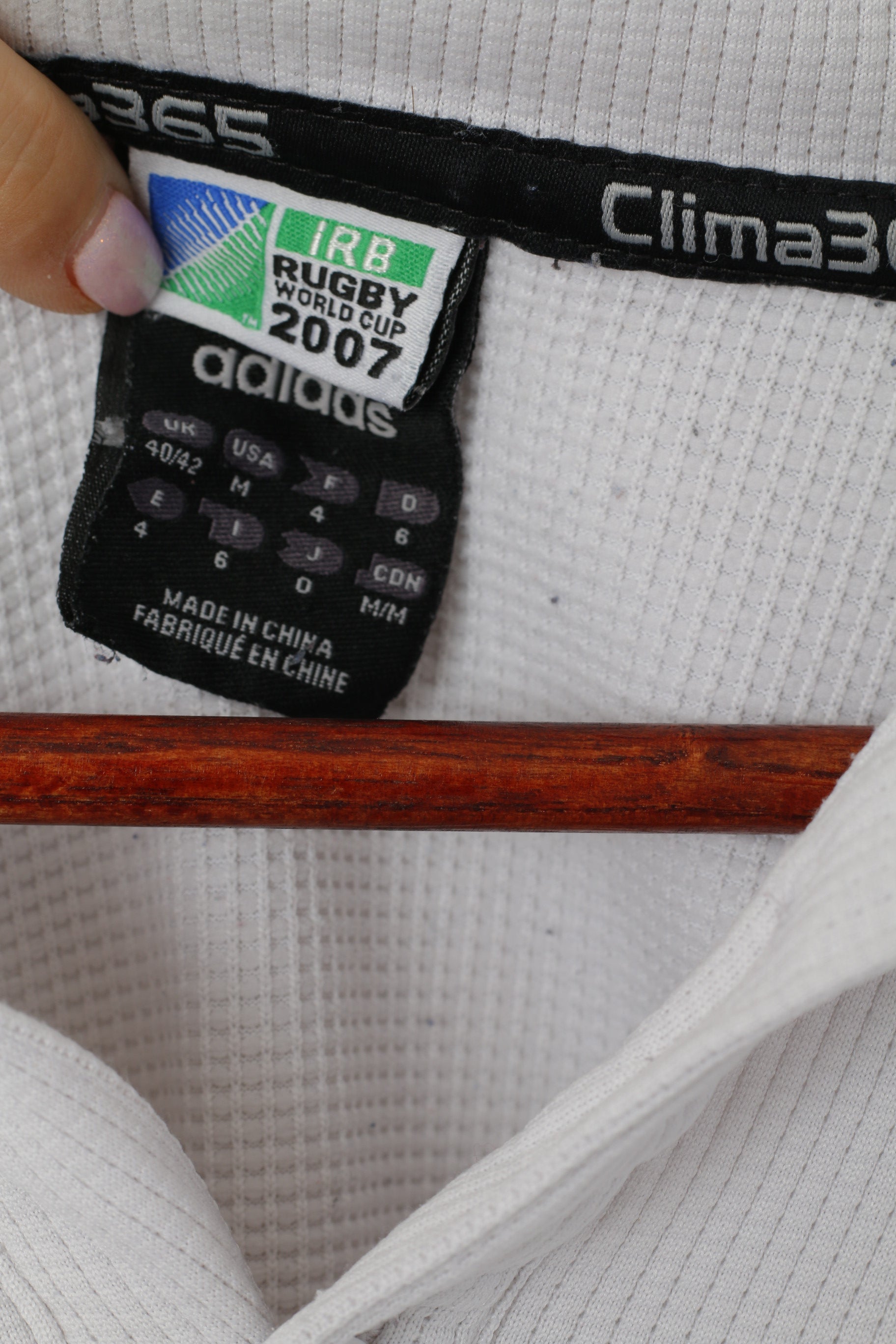 Adidas IRB Homme M Polo Blanc 2007 Coupe du Monde de Rugby France Haut Vintage