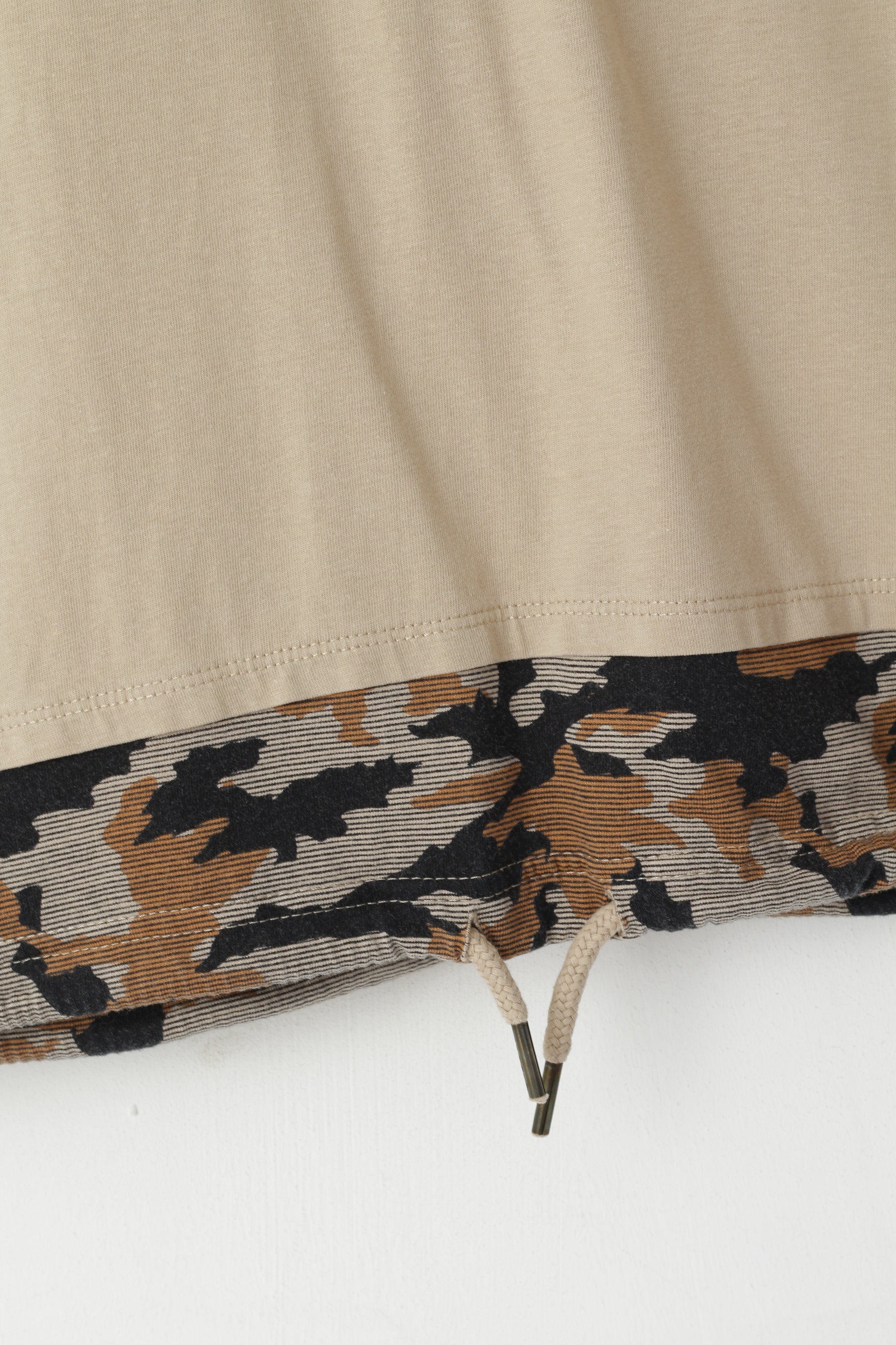 Chapter Men S T-Shirt Beige Cotton Mood Status Update Drawstring Crew Neck Top