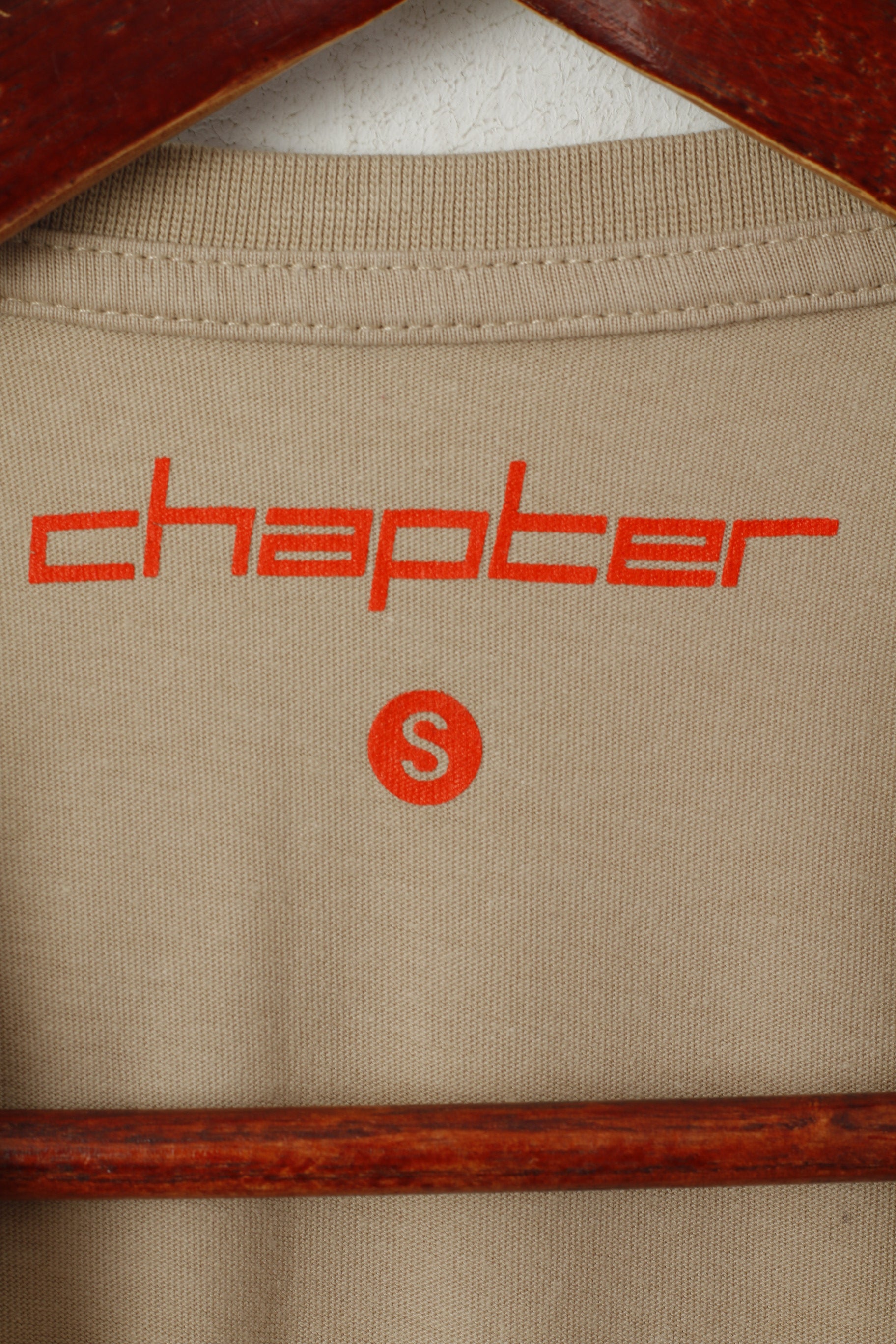 Chapter Men S T-Shirt Beige Cotton Mood Status Update Drawstring Crew Neck Top